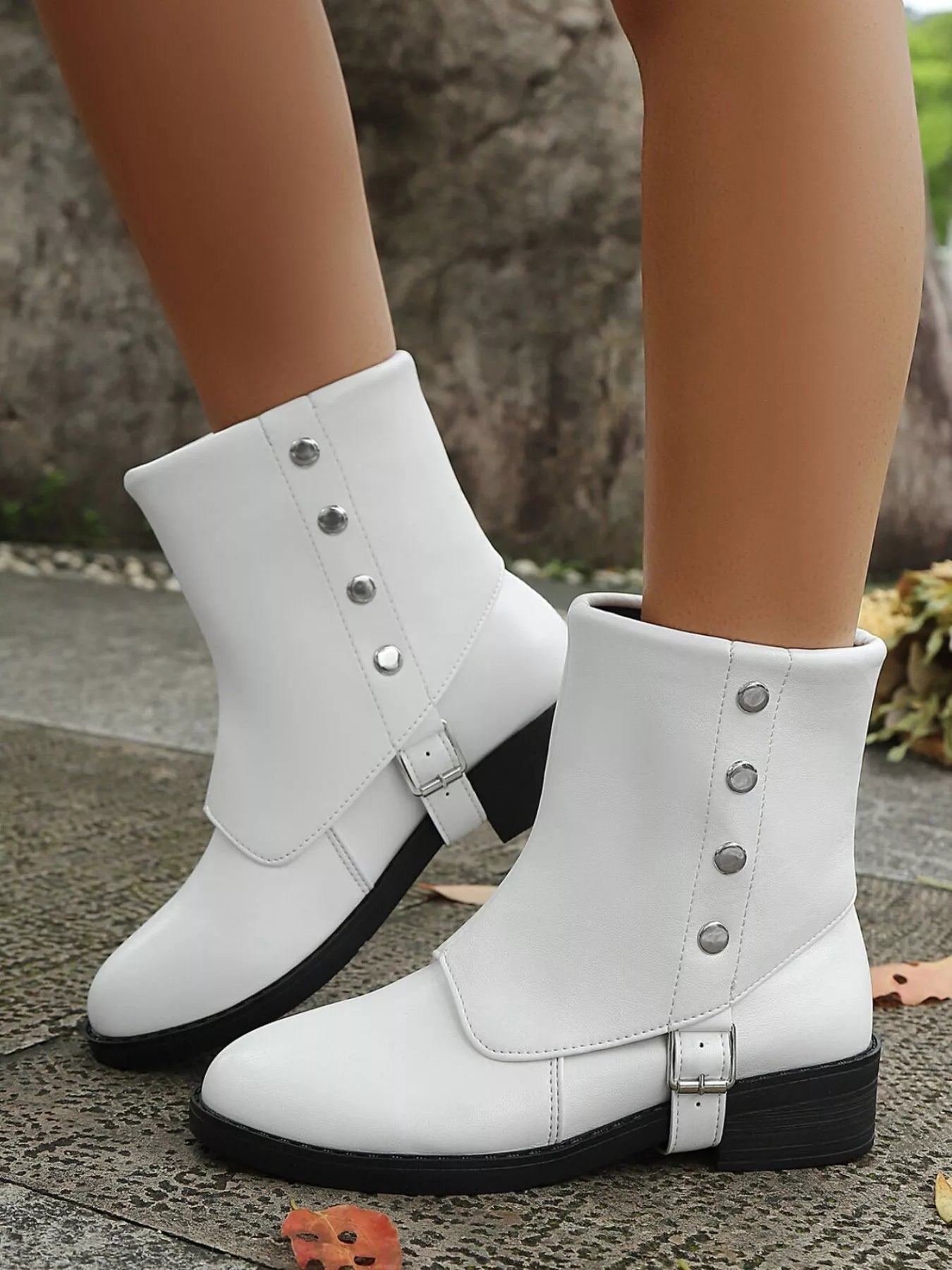 Boots Buckle Block Heels Boots | Women's Adjustable Strap Boots with Mid Heel