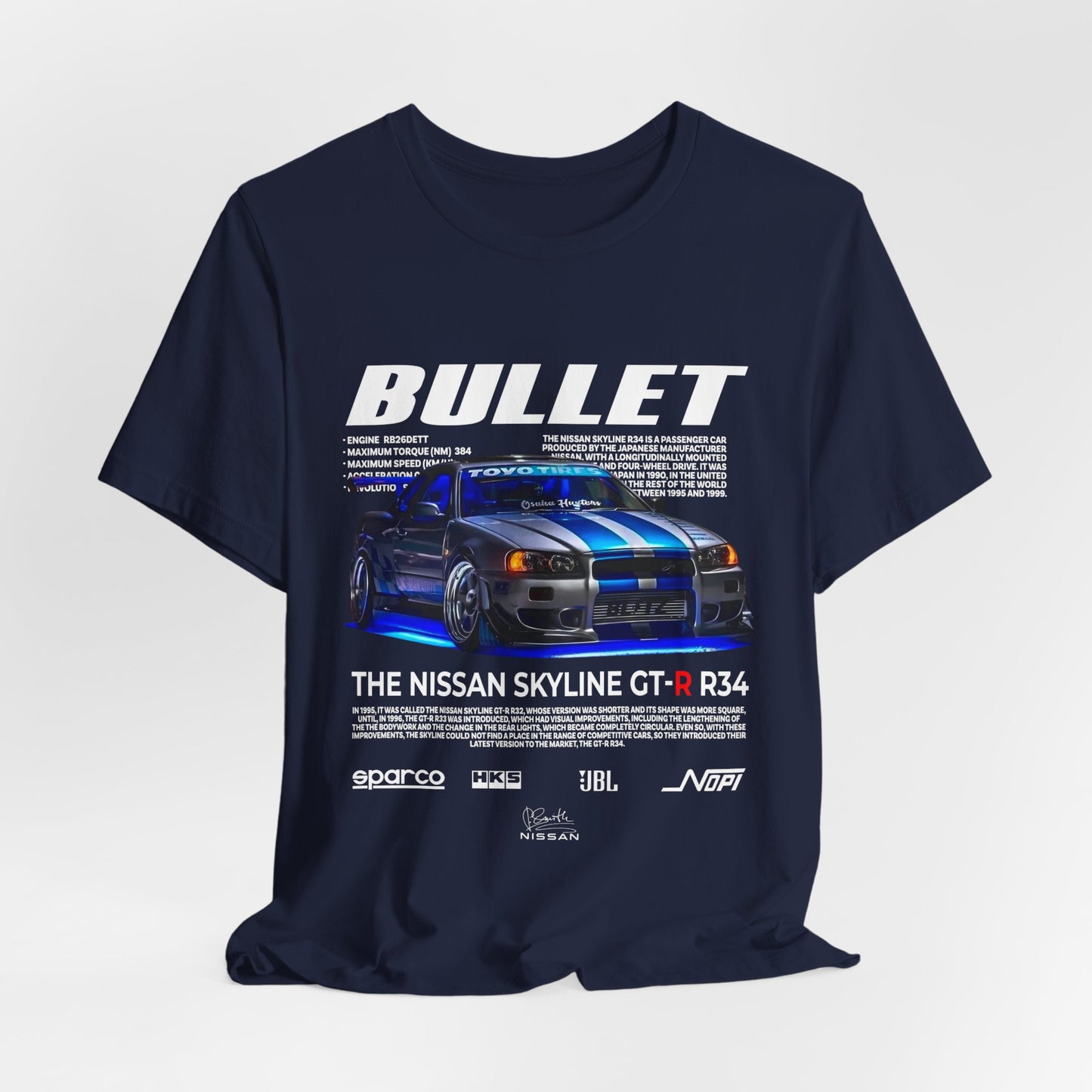 T-Shirt Nissan Skyline GT-R R34 Graphic Tee – Unisex Car Enthusiast T-Shirt – JDM Racing Gift for Him or Her