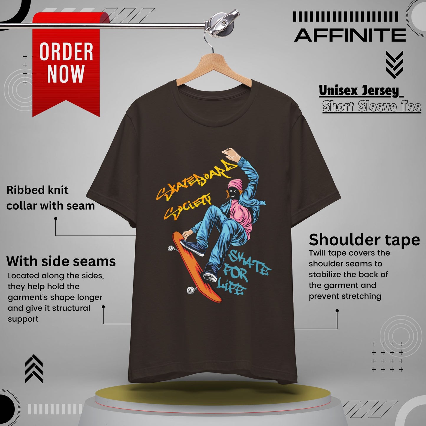 T-Shirt Skateboard Society Unisex Tee - Vibrant Orange Graphic T-Shirt for Skate Enthusiasts Brown