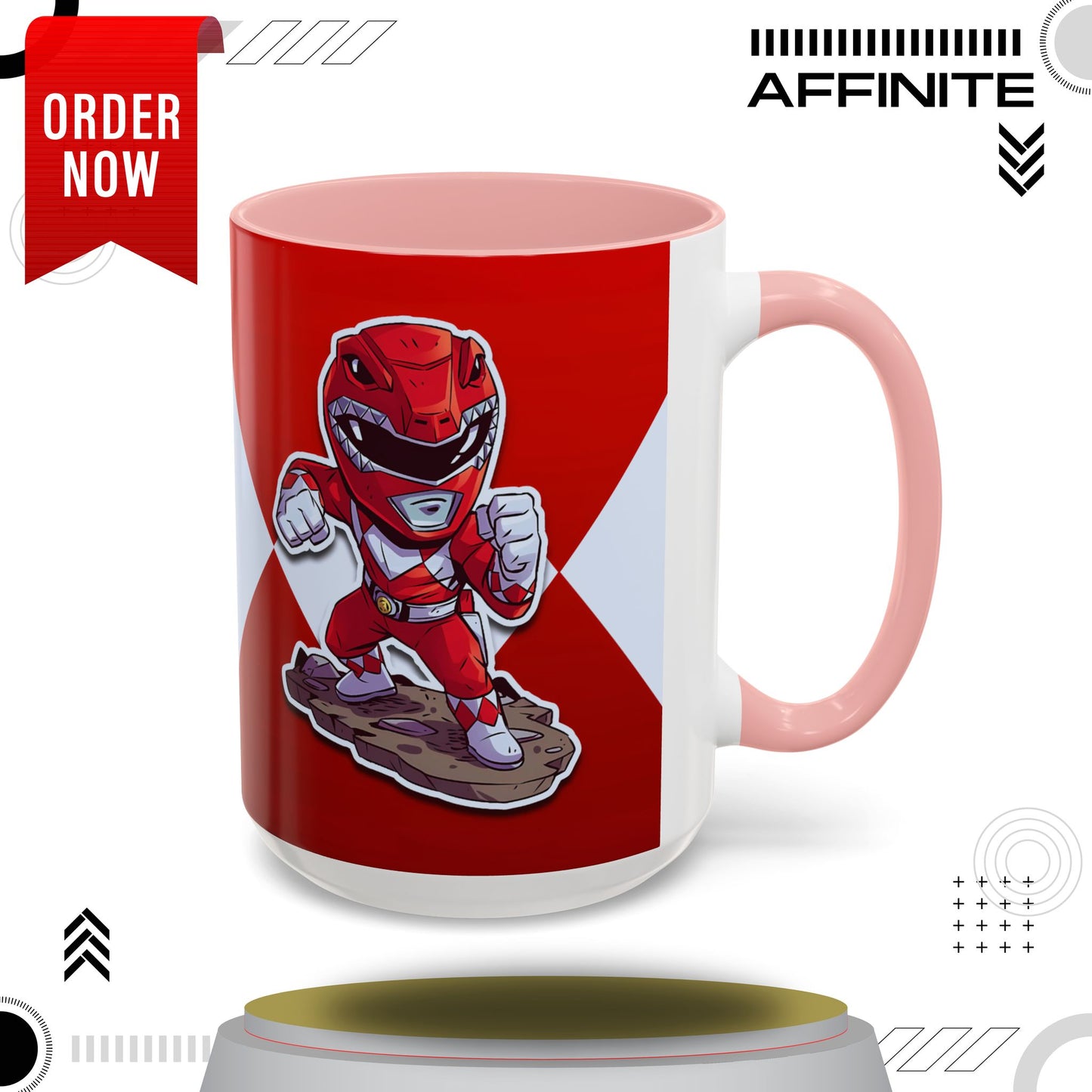 Mug Mighty Morphin Power Rangers Red Ranger Ceramic Mug - 11oz & 15oz Coffee Mug - Accent Mug for Pop Culture Fans 15oz Pink