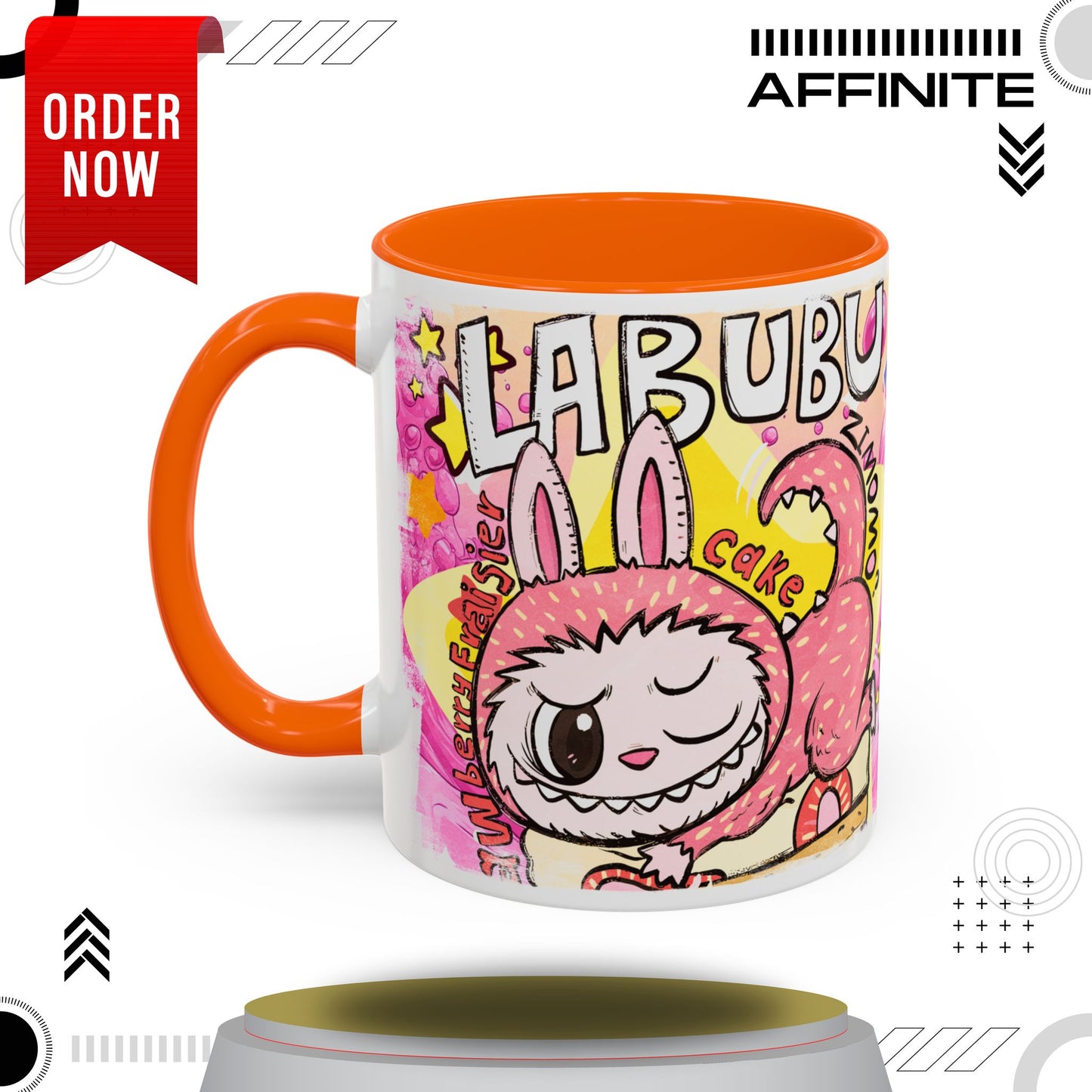 Mug Colorful Cartoon Labubu Accent Coffee Mug - Perfect for Animal Lovers 11oz Orange