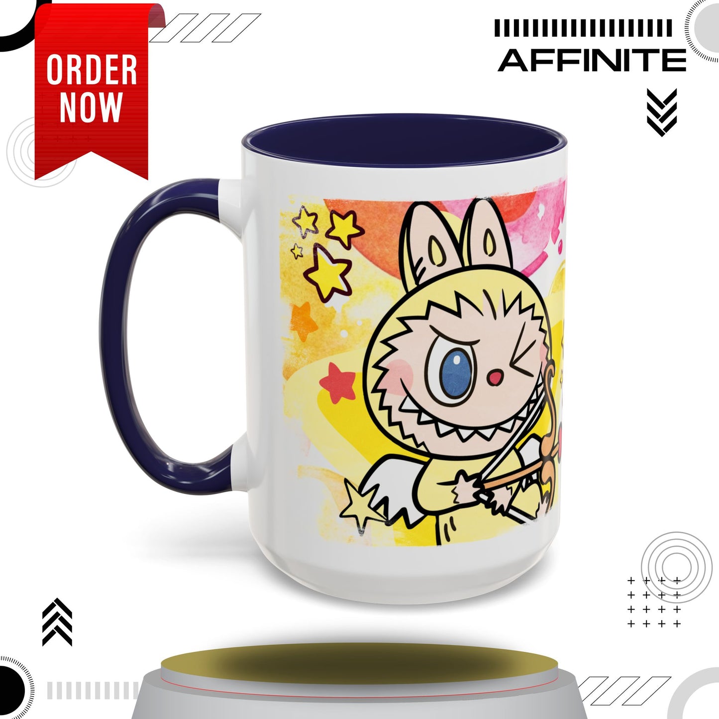 Mug Playful Lazy Yoga Labubu Coffee Mug - Fun Design for Relaxation Lovers 15oz Navy