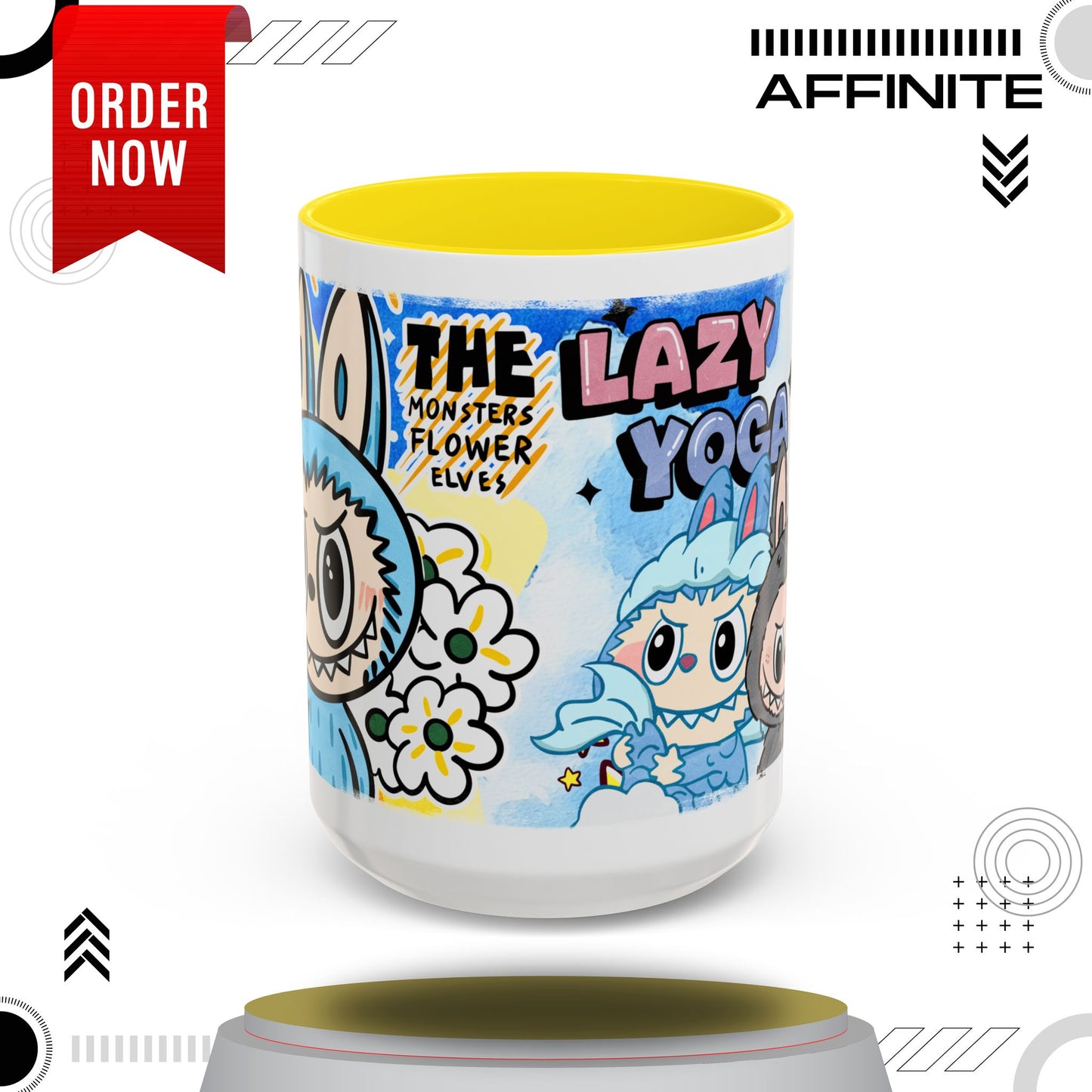 Mug Lazy Yoga Monsters Coffee Mug - Fun Accent Mug for Yoga Lovers 15oz Yellow