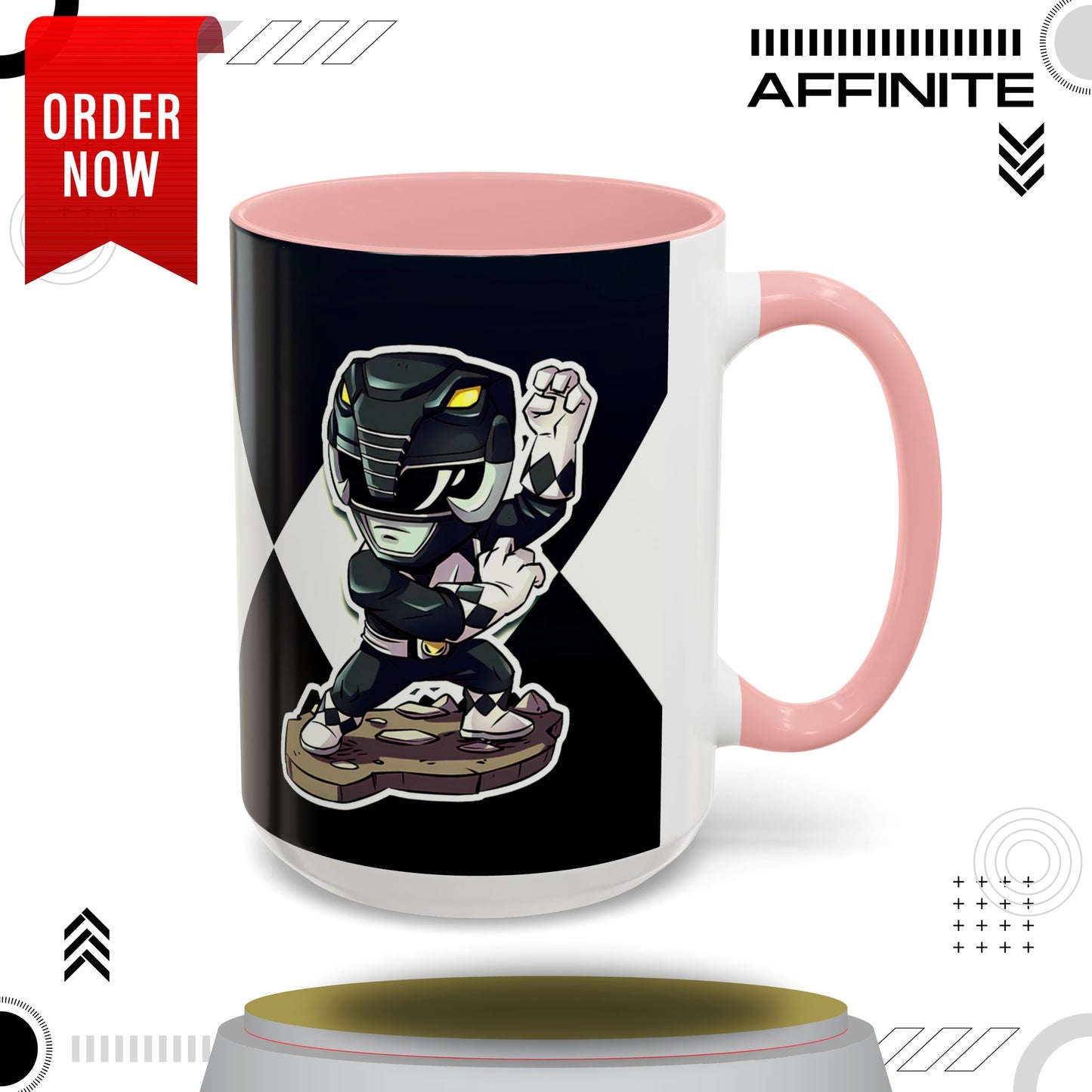 Mug Mighty Morphin Power Rangers Black Ranger Ceramic Mug - 11oz & 15oz Coffee Mug - Accent Mug for Pop Culture Fans 15oz Pink