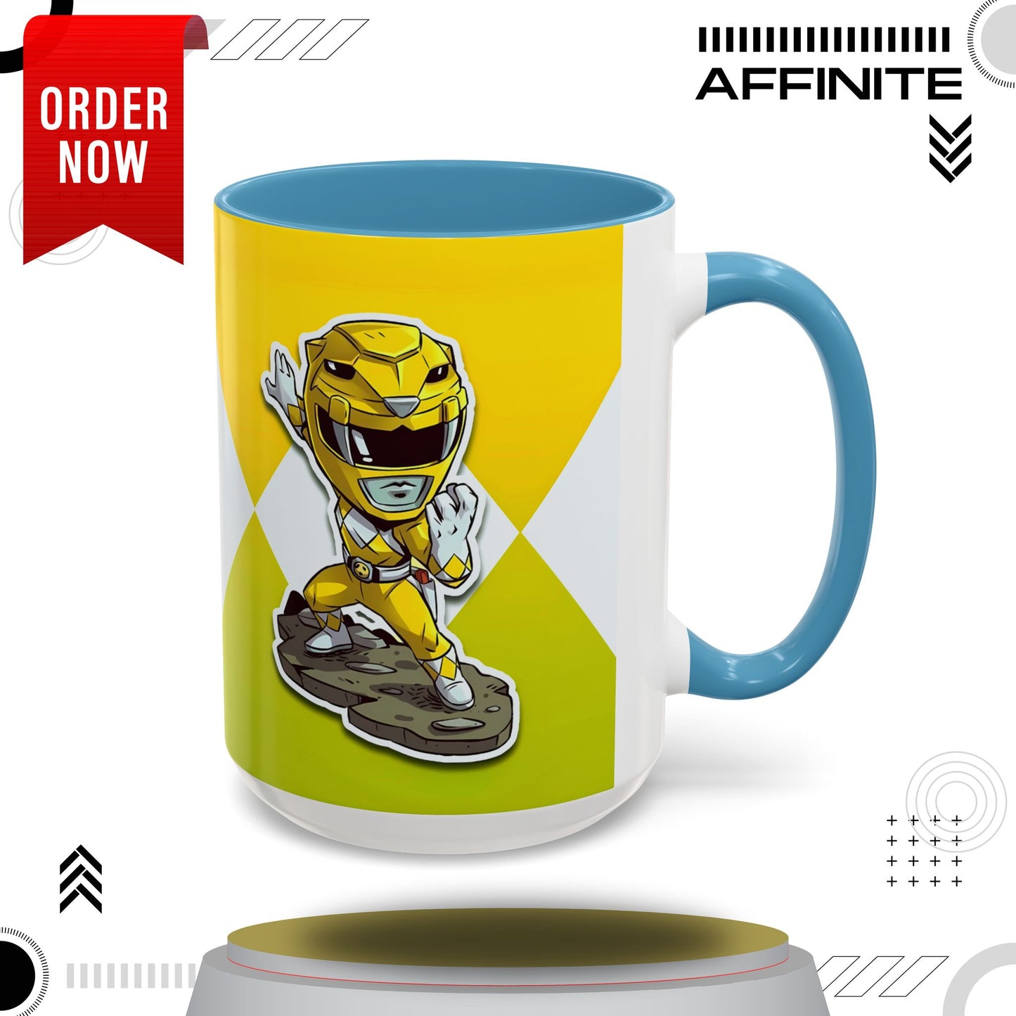 Mug Mighty Morphin Power Rangers Yellow Ranger Ceramic Mug - 11oz & 15oz Coffee Mug - Accent Mug for Pop Culture Fans 15oz Light Blue