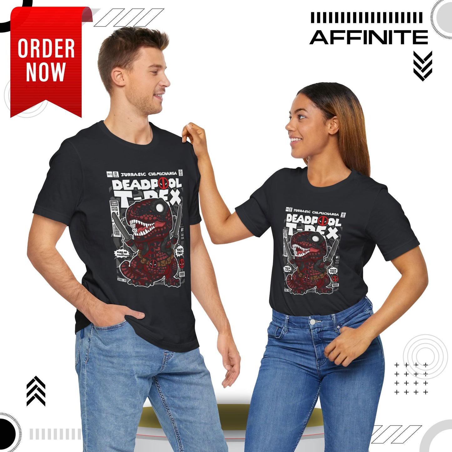 T-Shirt Deadpool T-Rex Unisex Jersey Tee - Fun Graphic T-Shirt for Comic Fans - Jurassic Chichanga
