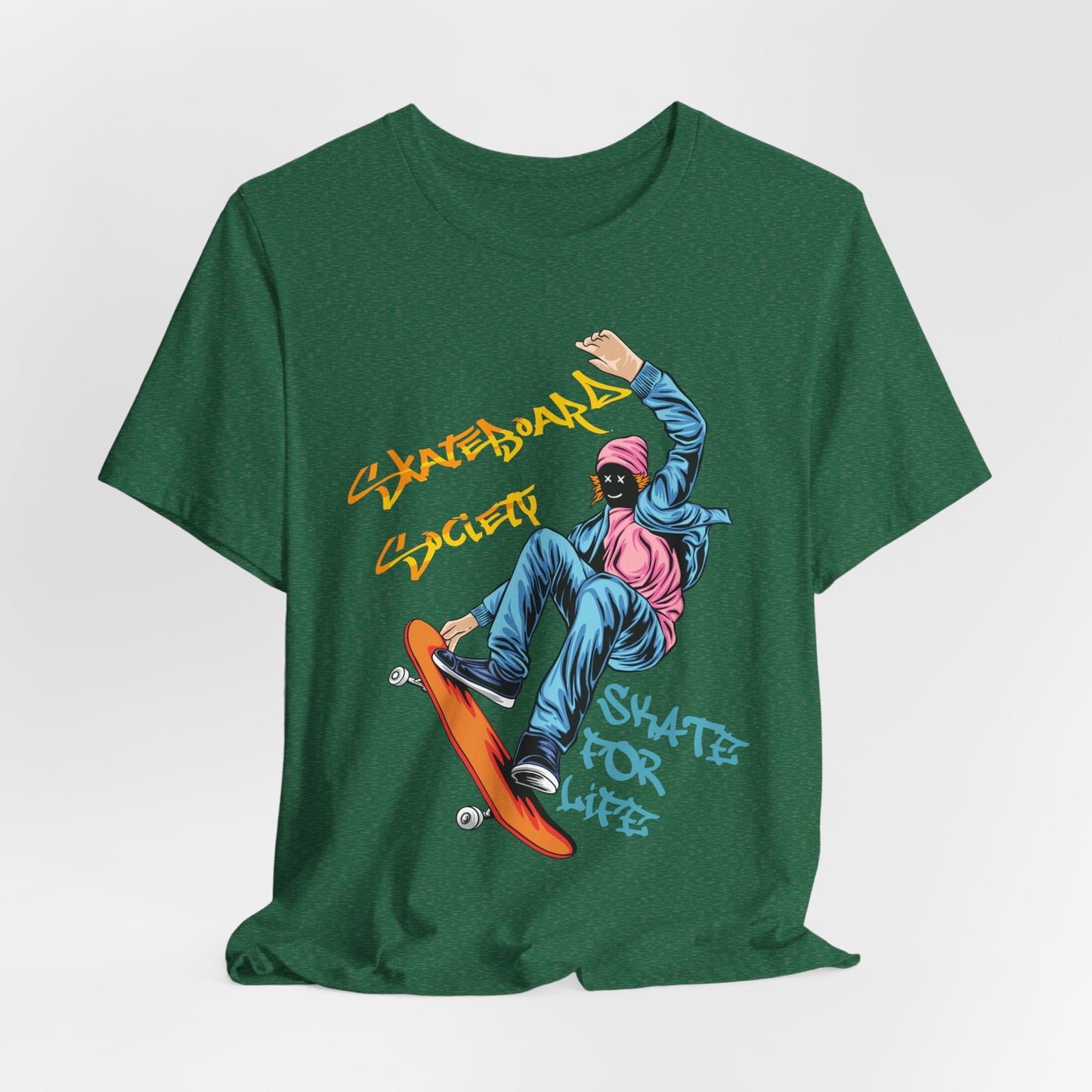 T-Shirt Skateboard Society Unisex Tee - Vibrant Orange Graphic T-Shirt for Skate Enthusiasts