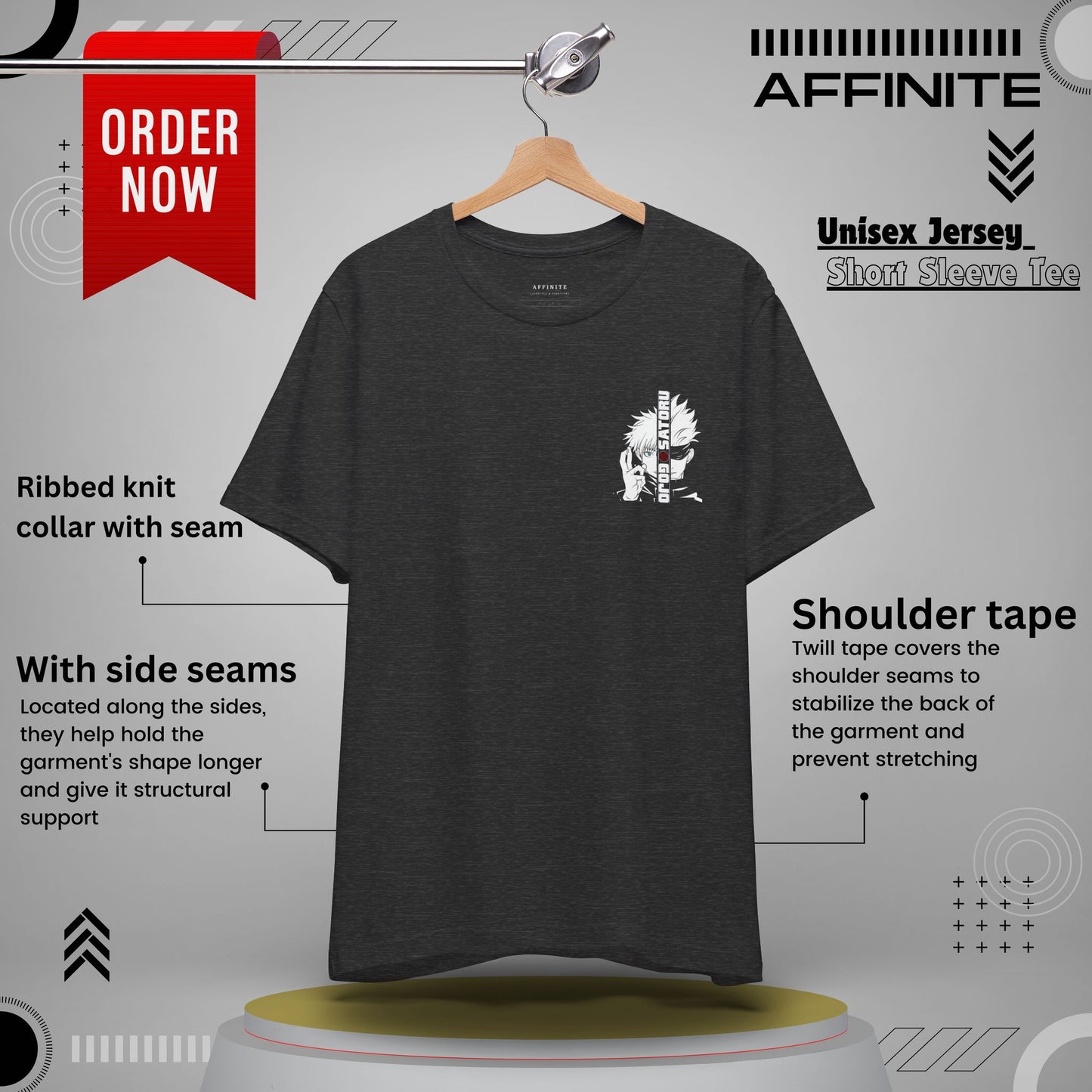 T-Shirt Unisex Anime Jujutsu Kaisen T-shirt - Gojou Satoru Design Dark Grey Heather