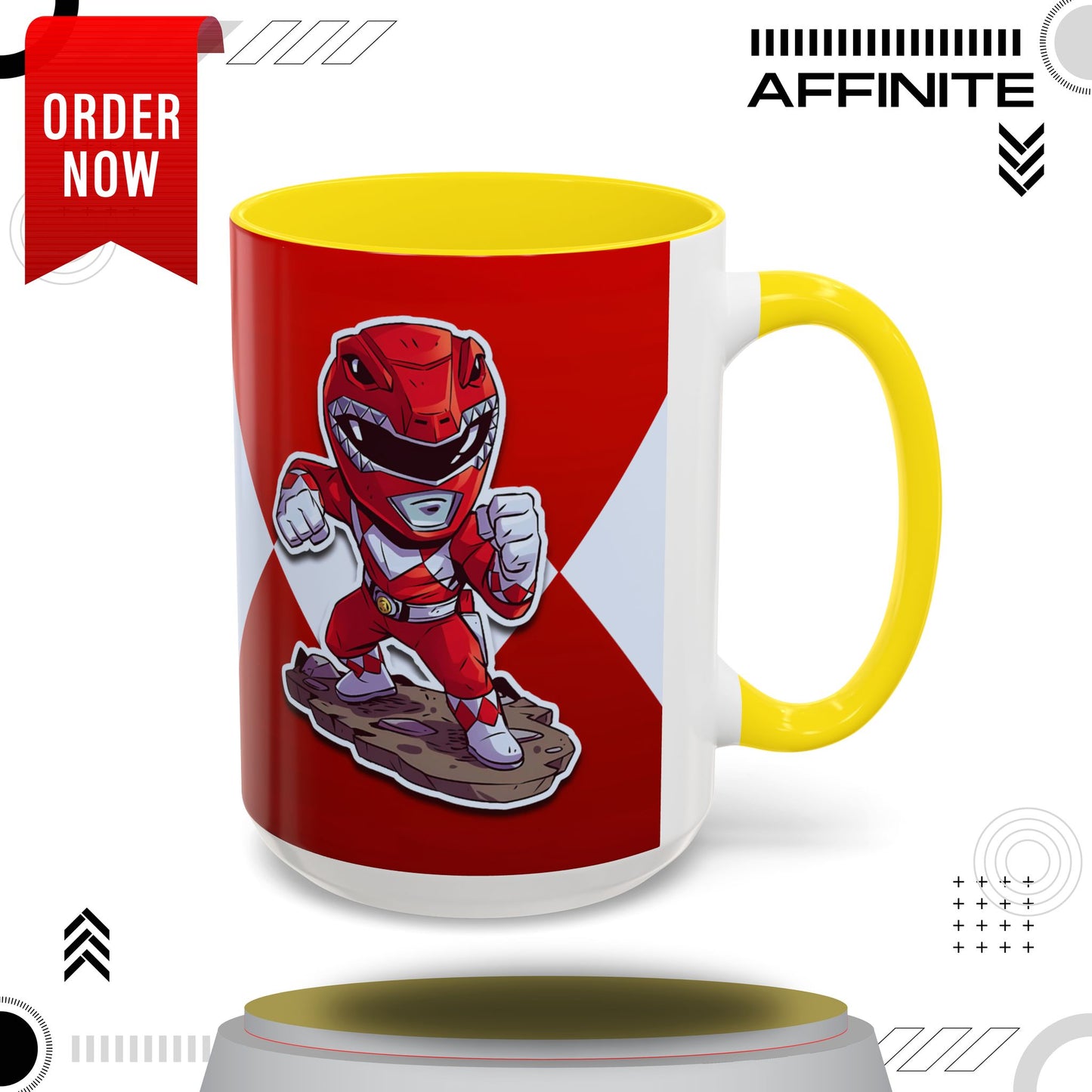 Mug Mighty Morphin Power Rangers Red Ranger Ceramic Mug - 11oz & 15oz Coffee Mug - Accent Mug for Pop Culture Fans 15oz Yellow