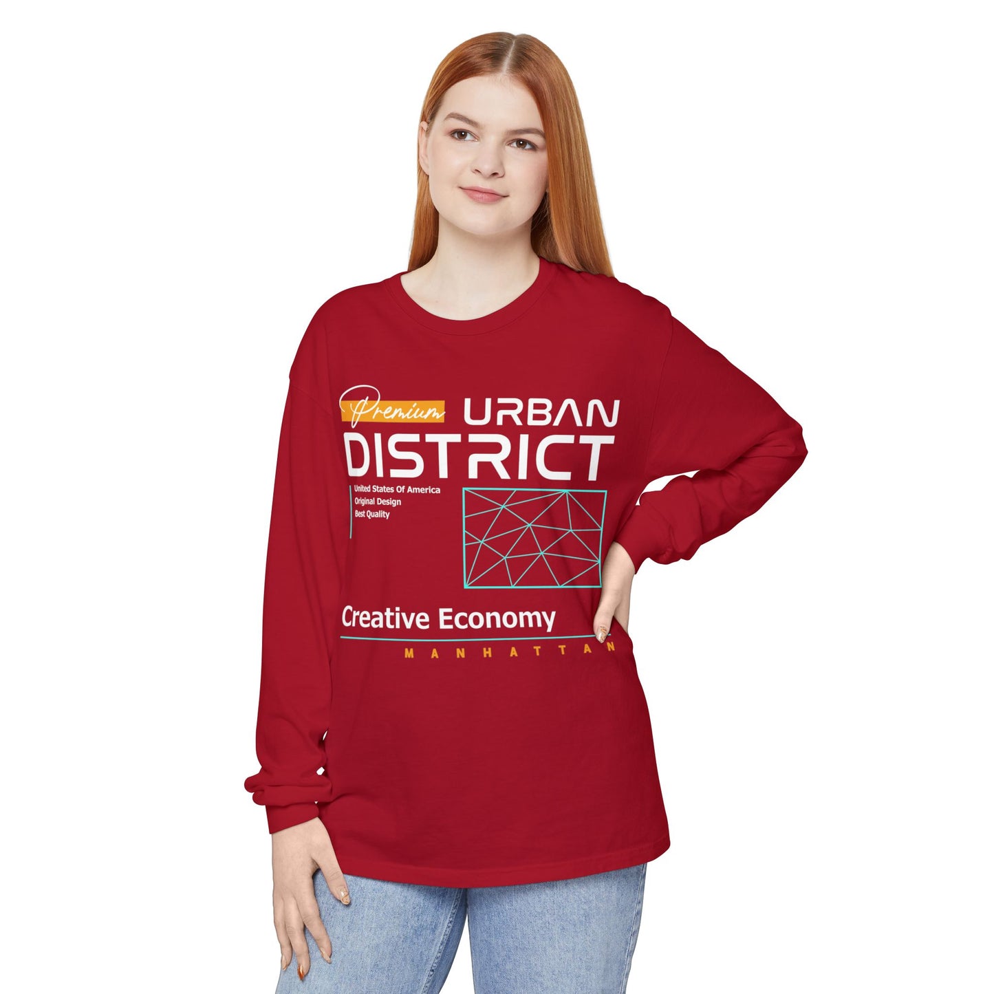 Long-sleeve Urban District Long Sleeve T-Shirt - Vintage Graphic Tee, Casual Wear, Creative Economy, Unisex Fashion, Gift for Art Lovers