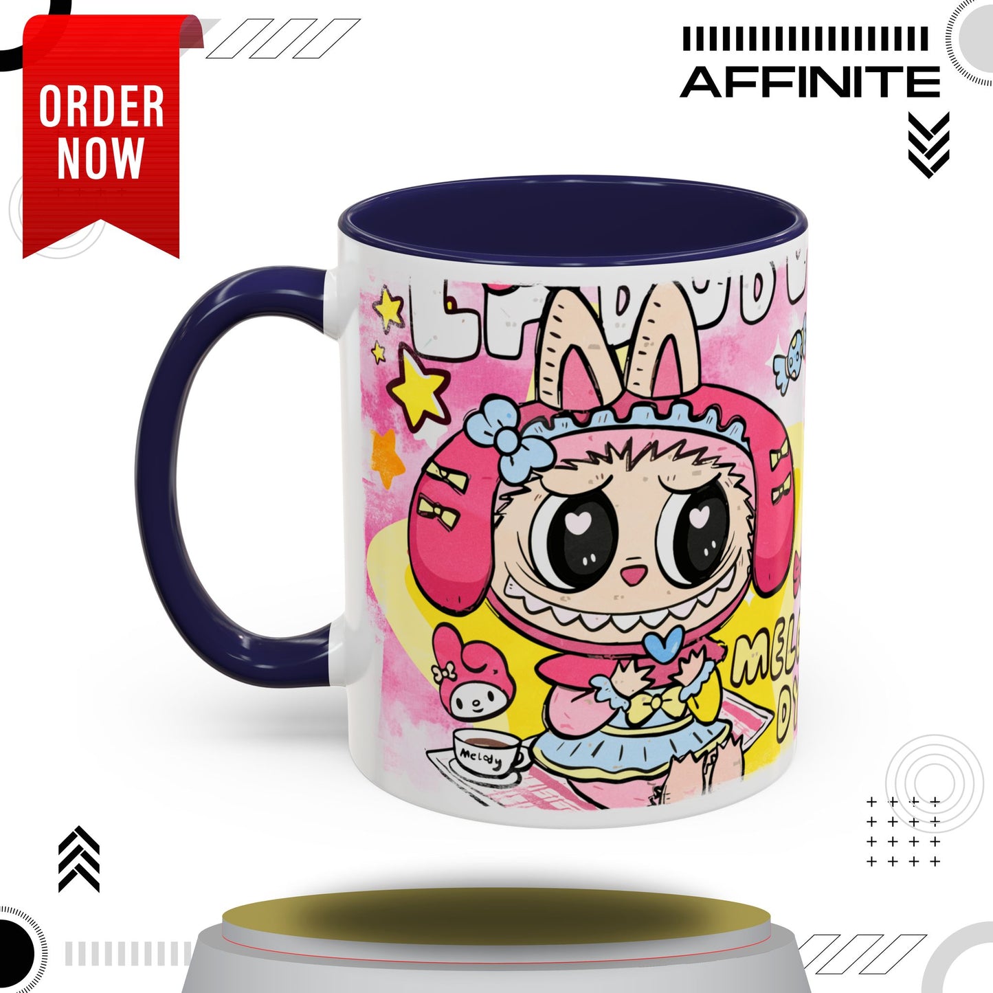 Mug Labubu Themed Accent Coffee Mug - Colorful & Whimsical Design for Kids and Collectors 11oz Navy