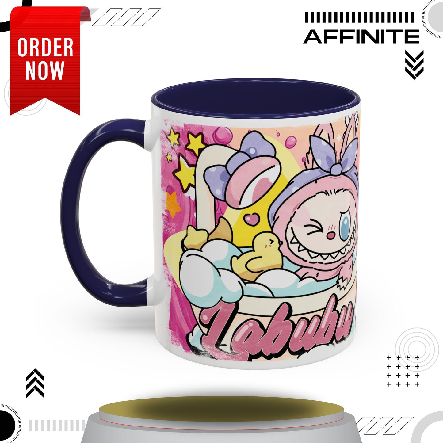 Mug Lazy Yoga Labubu Accent Coffee Mug - Fun & Playful Design for Relaxation 11oz Navy