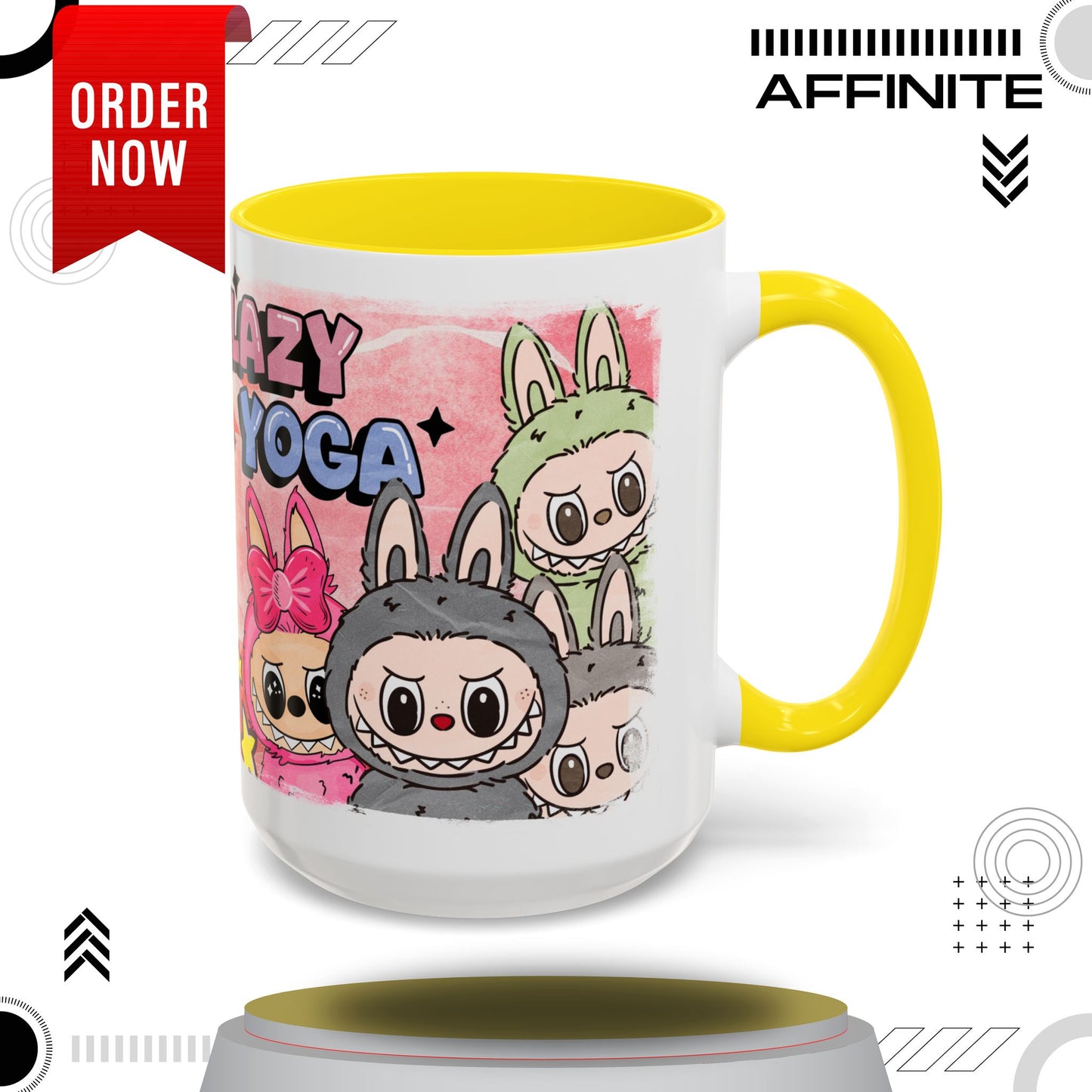 Mug Lazy Yoga Labubu Cartoon Accent Coffee Mug - Fun and Playful Design for Coffee Lovers 15oz Yellow