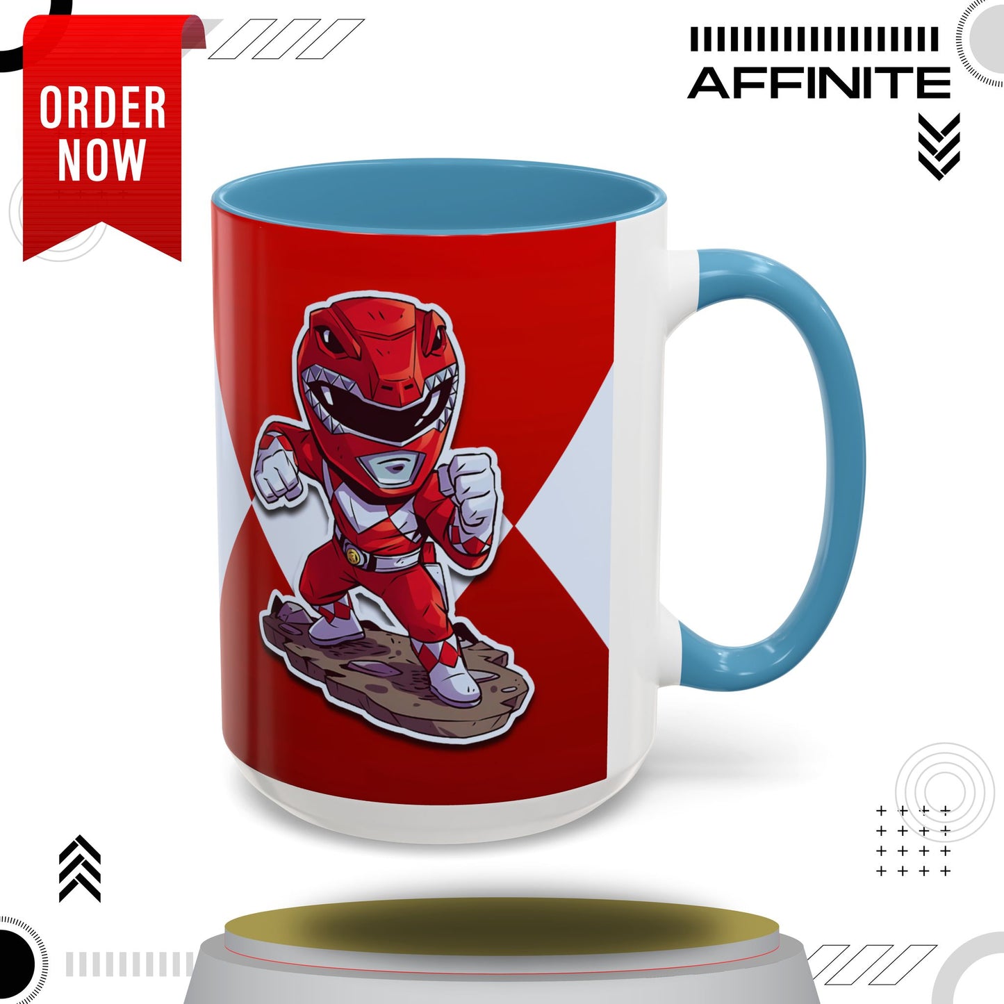 Mug Mighty Morphin Power Rangers Red Ranger Ceramic Mug - 11oz & 15oz Coffee Mug - Accent Mug for Pop Culture Fans 15oz Light Blue