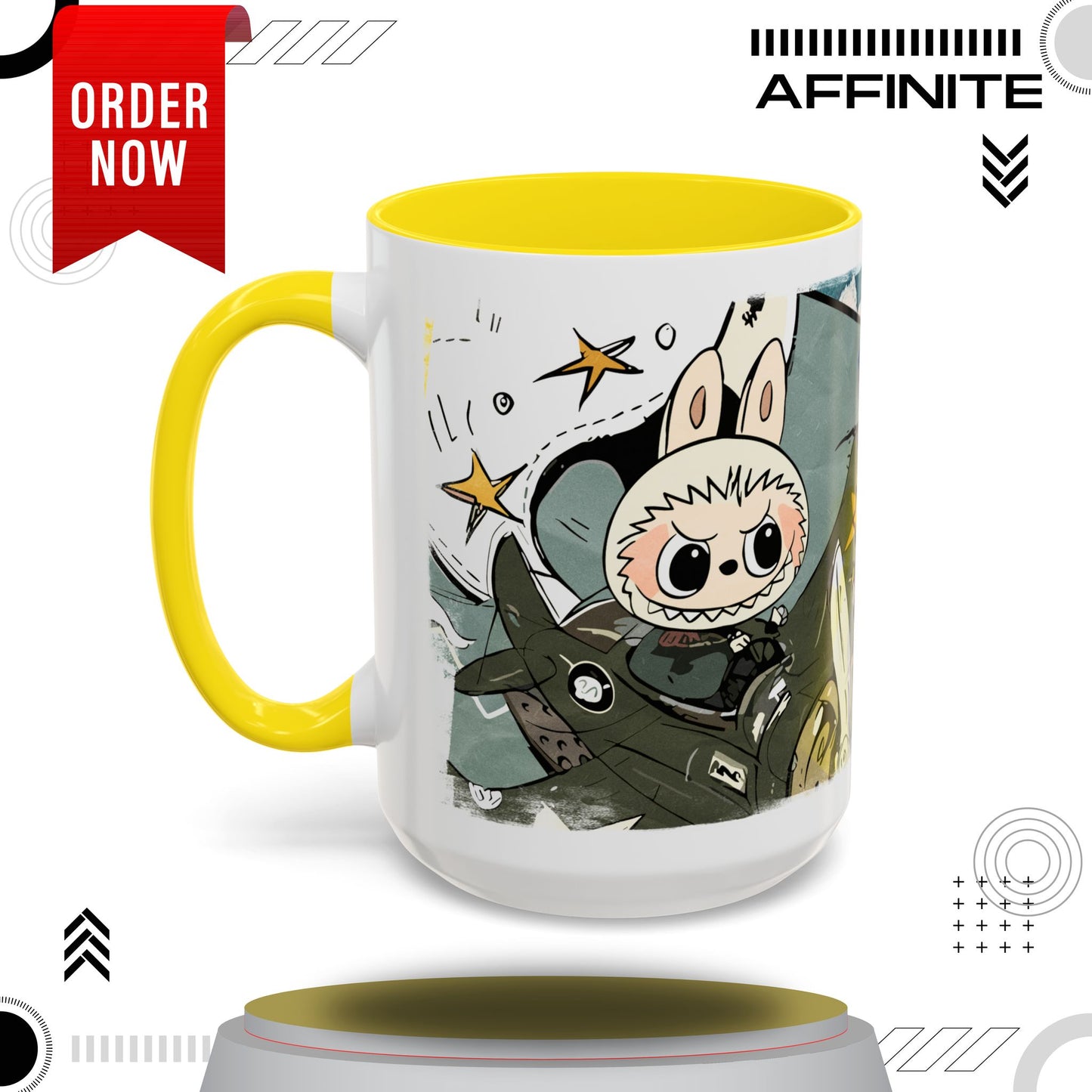 Mug Labubu Character Accent Coffee Mug - Cute and Colorful Design for Fans 15oz Yellow