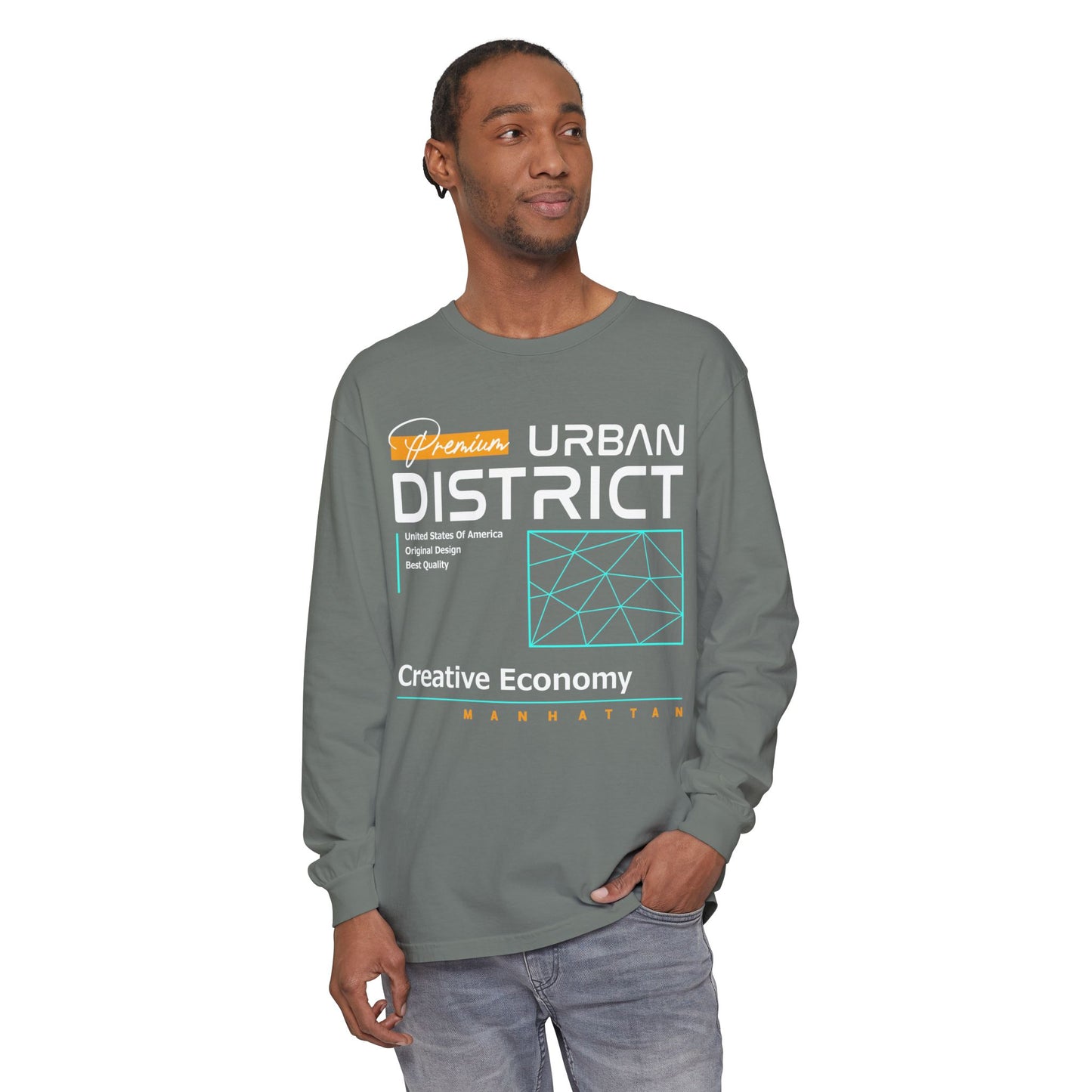 Long-sleeve Urban District Long Sleeve T-Shirt - Vintage Graphic Tee, Casual Wear, Creative Economy, Unisex Fashion, Gift for Art Lovers