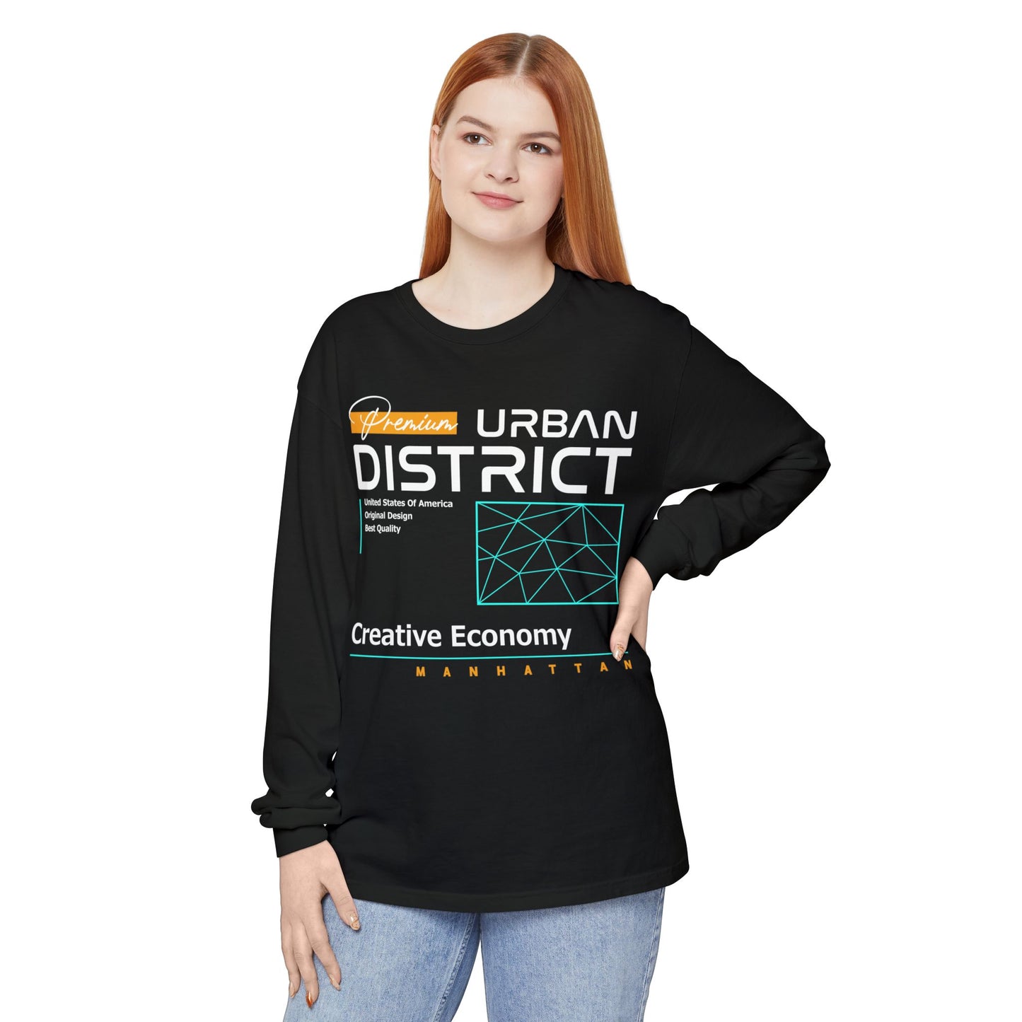 Long-sleeve Urban District Long Sleeve T-Shirt - Vintage Graphic Tee, Casual Wear, Creative Economy, Unisex Fashion, Gift for Art Lovers