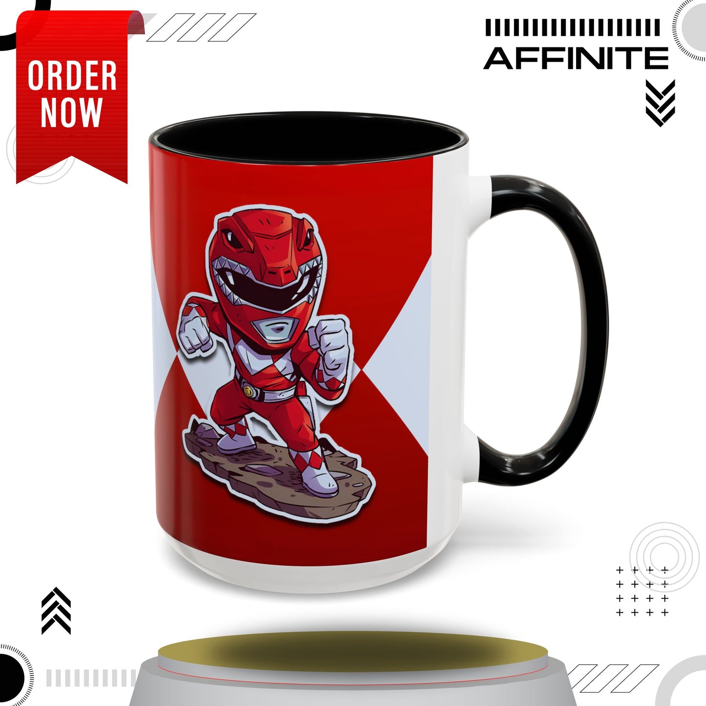 Mug Mighty Morphin Power Rangers Red Ranger Ceramic Mug - 11oz & 15oz Coffee Mug - Accent Mug for Pop Culture Fans 15oz Black