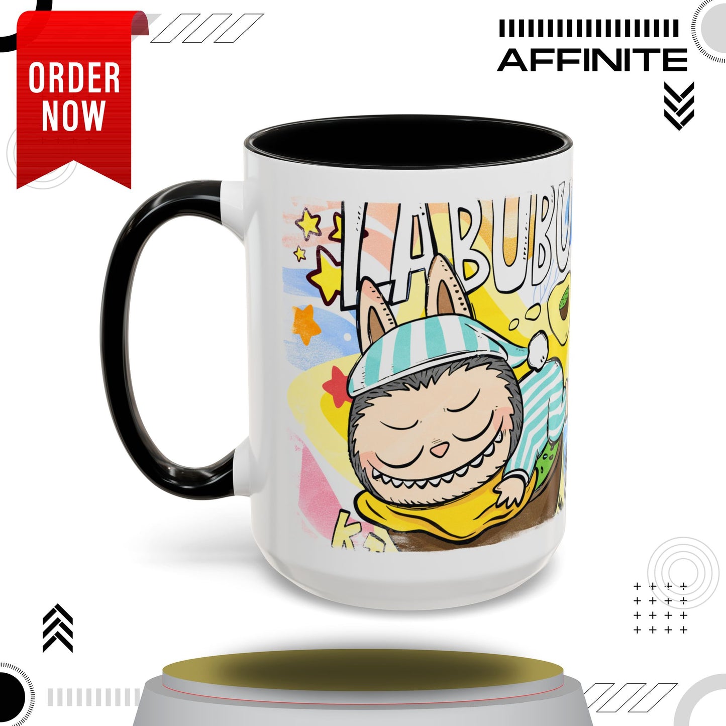 Mug Labubu Lazy Yoga Accent Coffee Mug - Fun & Whimsical Design for Relaxation Lovers 15oz Black