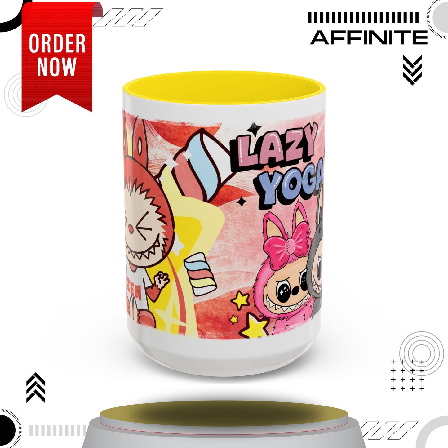 Mug Lazy Yoga Labubu Cartoon Accent Coffee Mug - Fun and Playful Design for Coffee Lovers