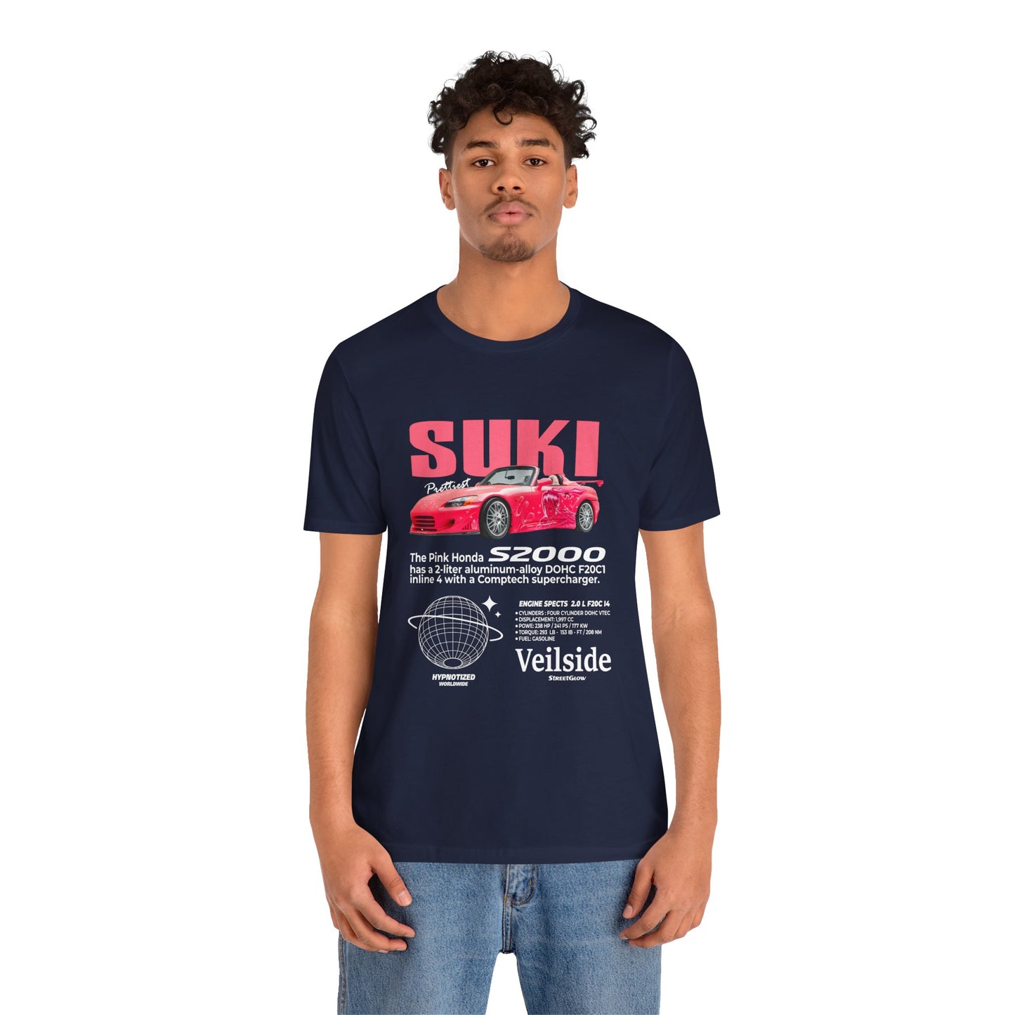 T-Shirt Unisex Graphic Tee - Suki's Pink Honda S2000 Design, Fast Car Anime T-Shirt, Retro Japanese by Bella+Canvas