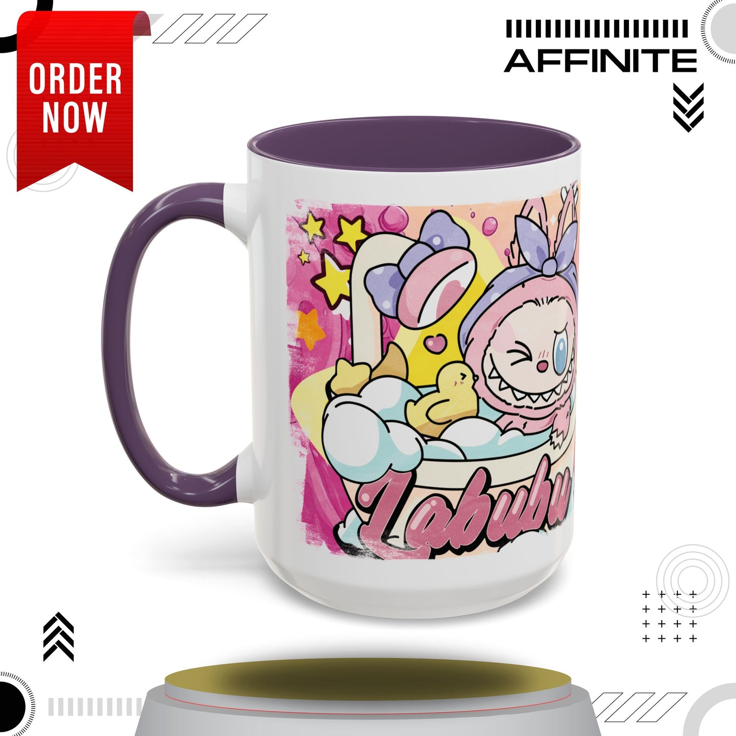 Mug Lazy Yoga Labubu Accent Coffee Mug - Fun & Playful Design for Relaxation 15oz Purple