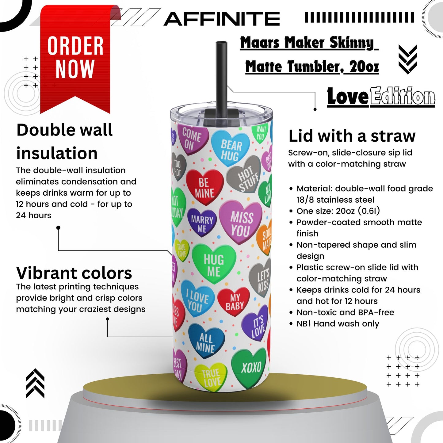 Tumblers Matte Tumbler Cup Love 20oz Black 20oz Matte