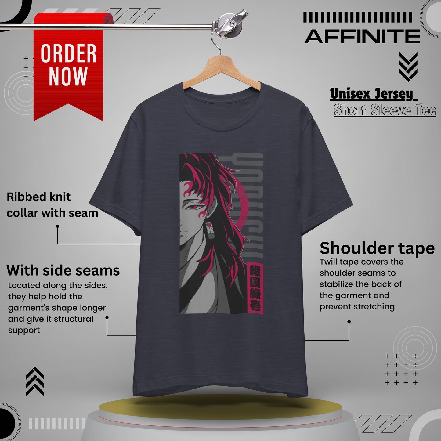 T-Shirt Yoriichi Anime T-Shirt - Demon Slayer Inspired Graphic Tee (Unisex Cotton) Heather Midnight Navy