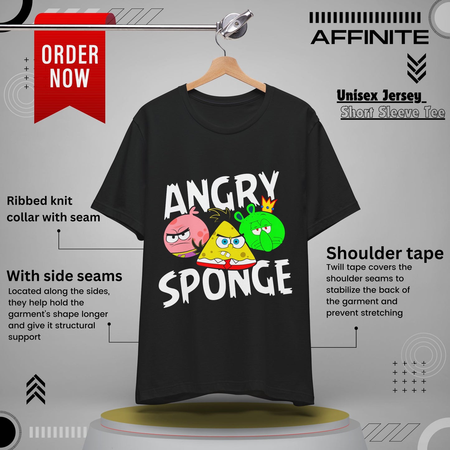 T-Shirt Angry Sponge T-Shirt - Funny Graphic Tee for Gamers (Unisex Cotton) Black