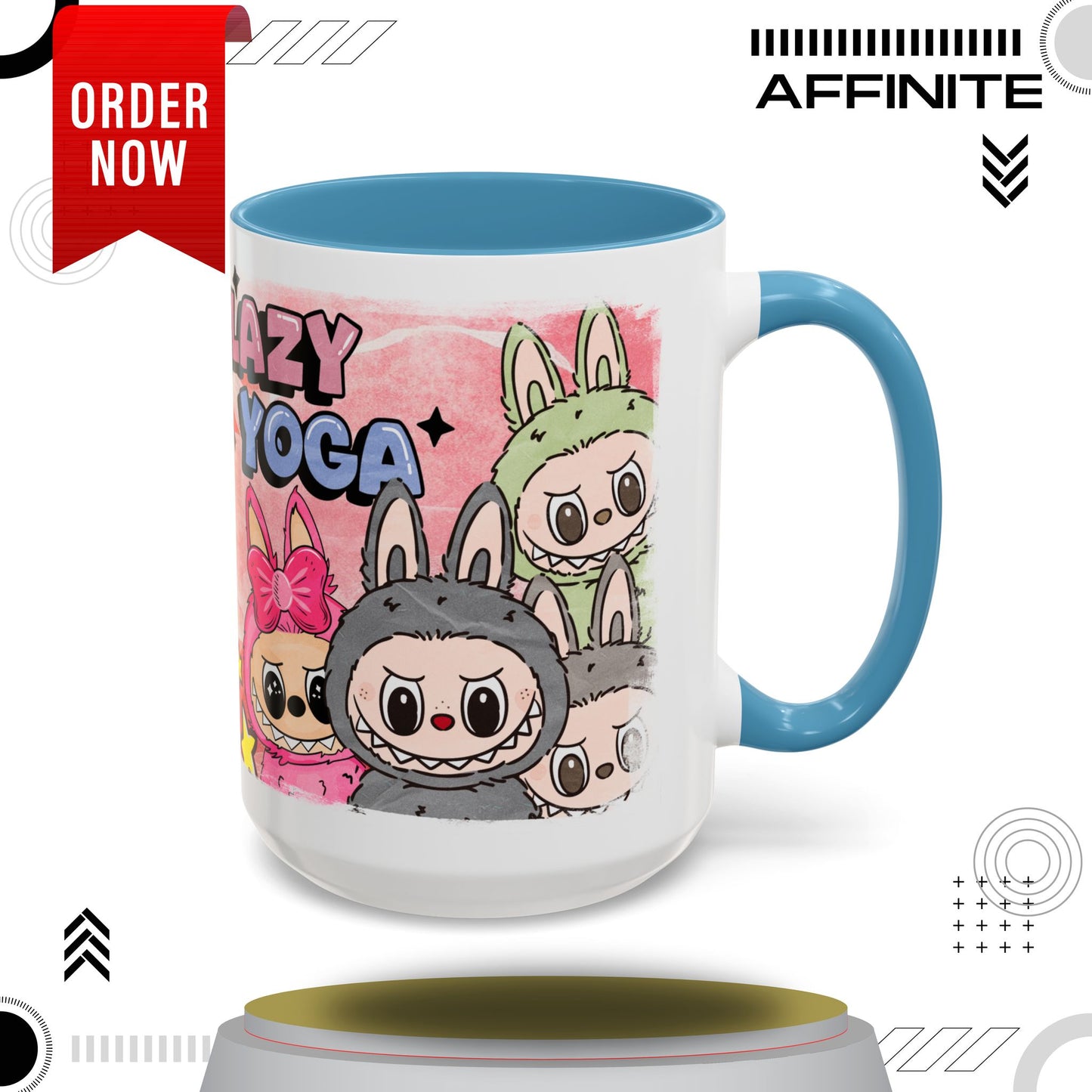 Mug Lazy Yoga Labubu Cartoon Accent Coffee Mug - Fun and Playful Design for Coffee Lovers 15oz Light Blue