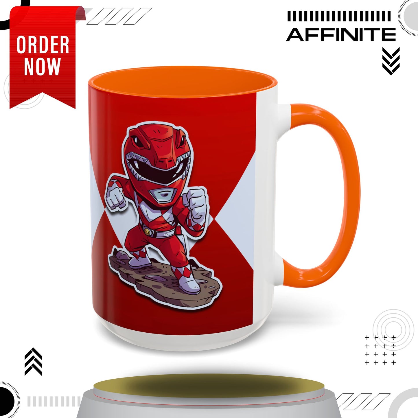 Mug Mighty Morphin Power Rangers Red Ranger Ceramic Mug - 11oz & 15oz Coffee Mug - Accent Mug for Pop Culture Fans 15oz Orange