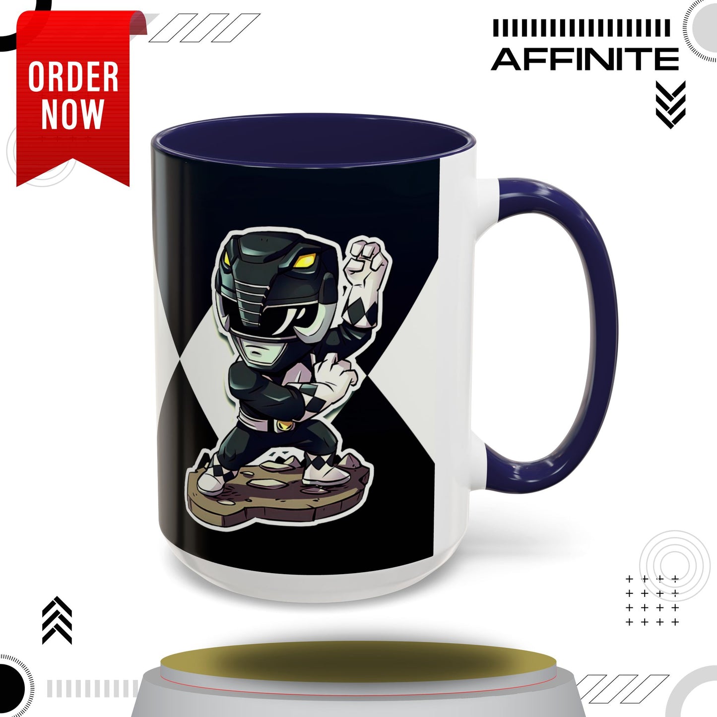 Mug Mighty Morphin Power Rangers Black Ranger Ceramic Mug - 11oz & 15oz Coffee Mug - Accent Mug for Pop Culture Fans 15oz Navy