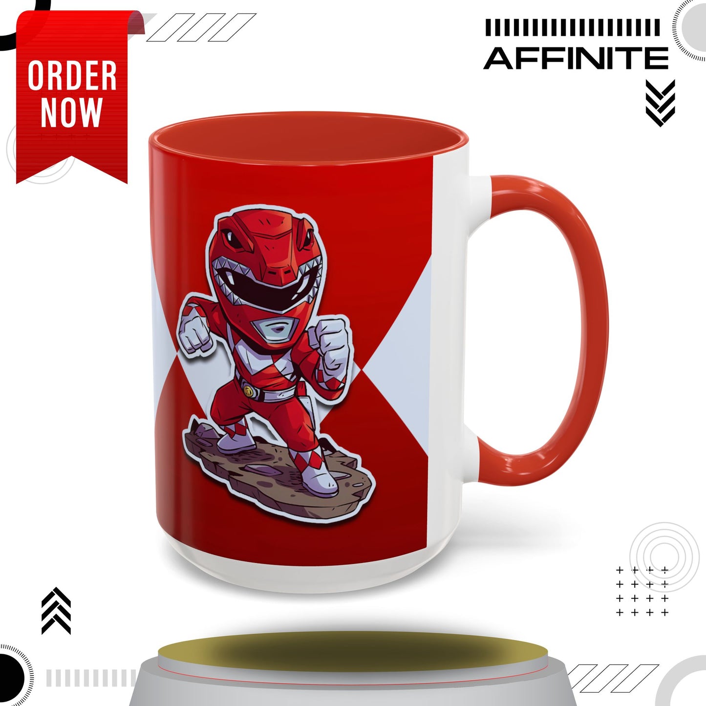 Mug Mighty Morphin Power Rangers Red Ranger Ceramic Mug - 11oz & 15oz Coffee Mug - Accent Mug for Pop Culture Fans 15oz Red
