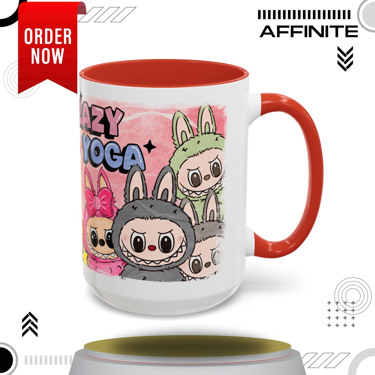 Mug Lazy Yoga Labubu Cartoon Accent Coffee Mug - Fun and Playful Design for Coffee Lovers 15oz Red