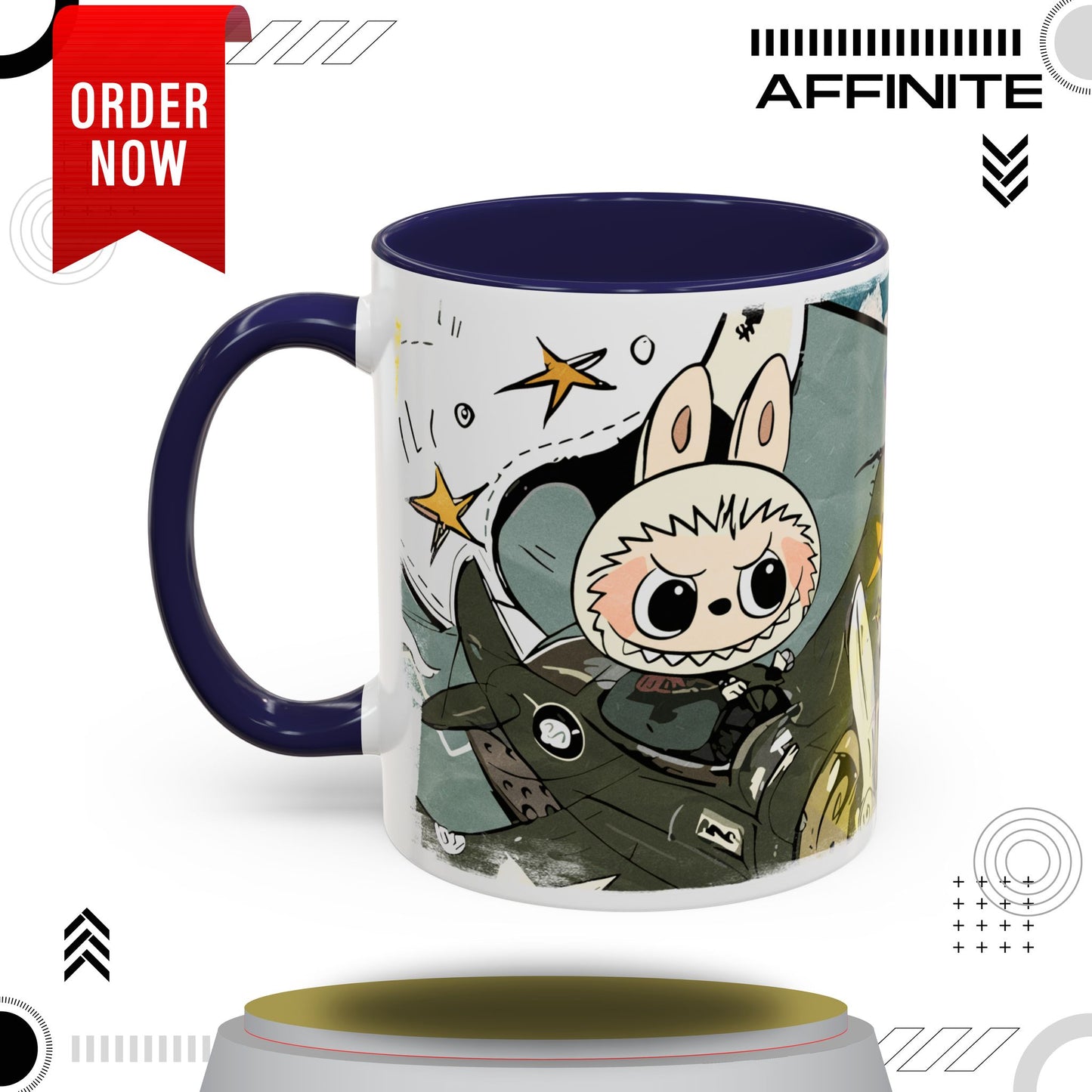 Mug Labubu Character Accent Coffee Mug - Cute and Colorful Design for Fans 11oz Navy