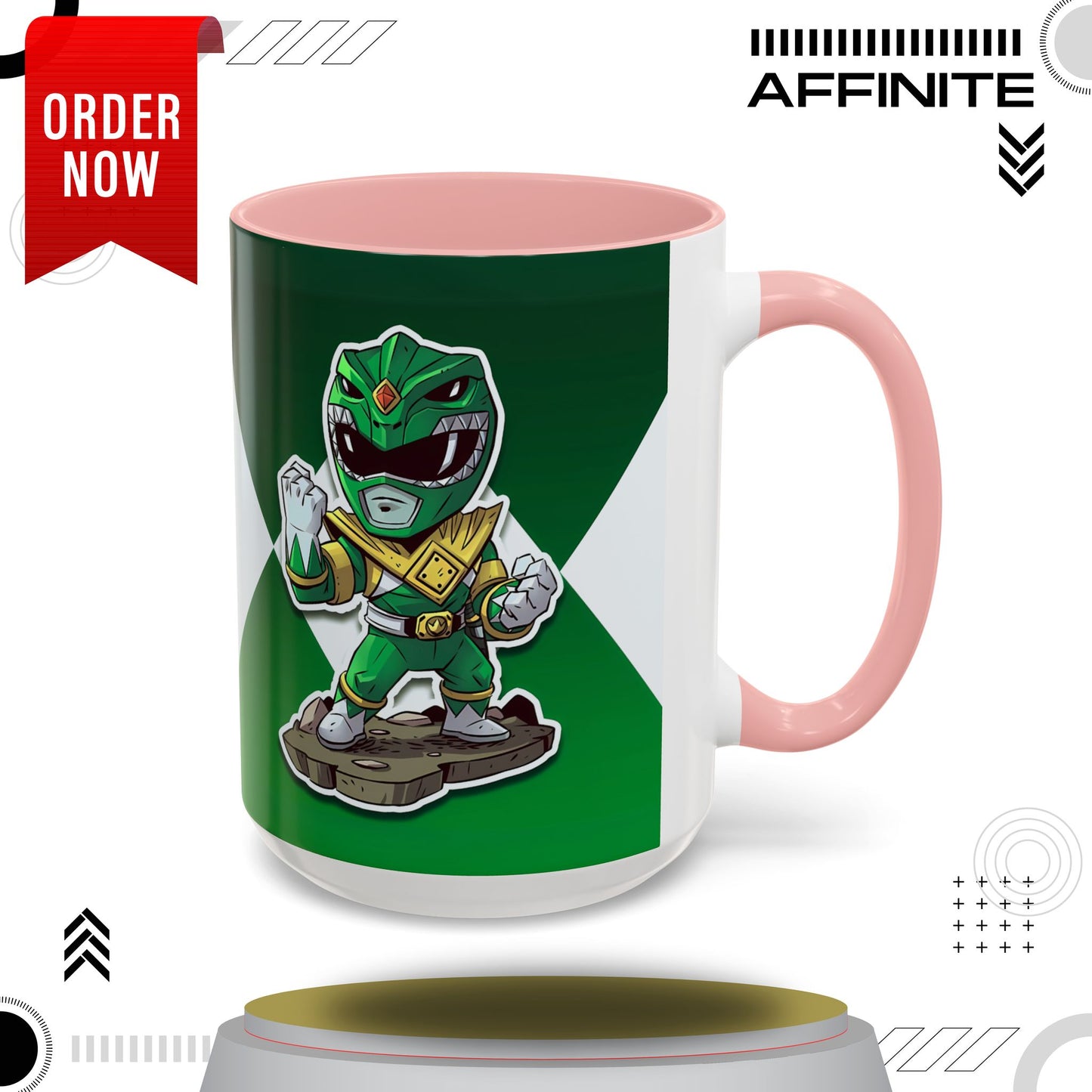 Mug Green Ranger Mug – 11oz & 15oz Mighty Morphin Power Rangers Ceramic Cup 15oz Pink