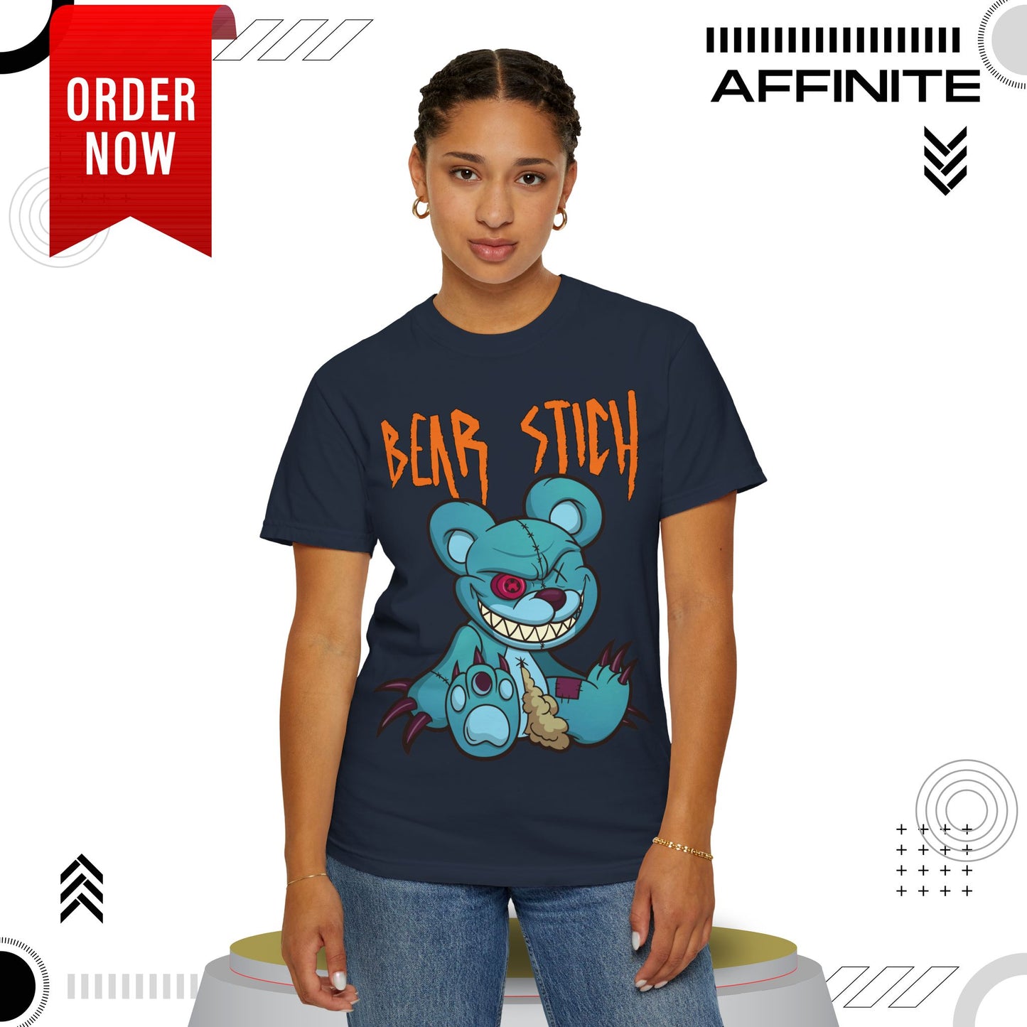 T-Shirt Bear Stick T-Shirt - Fun Garment-Dyed Graphic Tee (S-4XL) | Comfort Colors® Navy