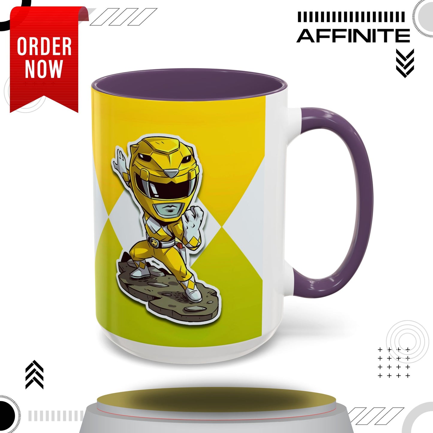 Mug Mighty Morphin Power Rangers Yellow Ranger Ceramic Mug - 11oz & 15oz Coffee Mug - Accent Mug for Pop Culture Fans 15oz Purple