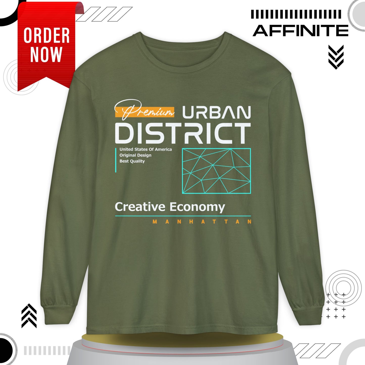 Long-sleeve Urban District Long Sleeve T-Shirt - Vintage Graphic Tee, Casual Wear, Creative Economy, Unisex Fashion, Gift for Art Lovers Hemp