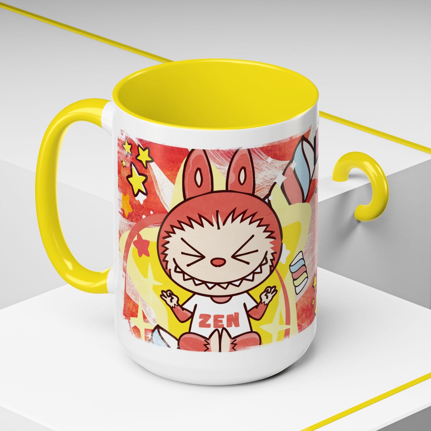 Mug Lazy Yoga Labubu Cartoon Accent Coffee Mug - Fun and Playful Design for Coffee Lovers