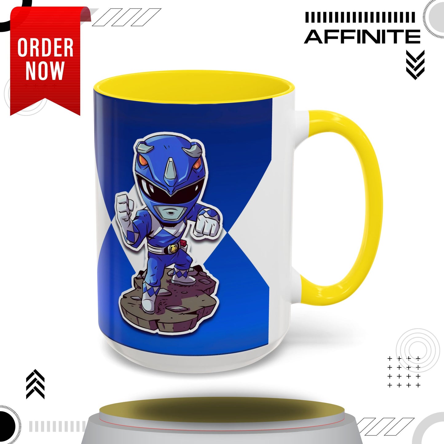 Mug Mighty Morphin Power Rangers Blue Ranger Ceramic Mug - 11oz & 15oz Coffee Mug - Accent Mug for Pop Culture Fans 15oz Yellow