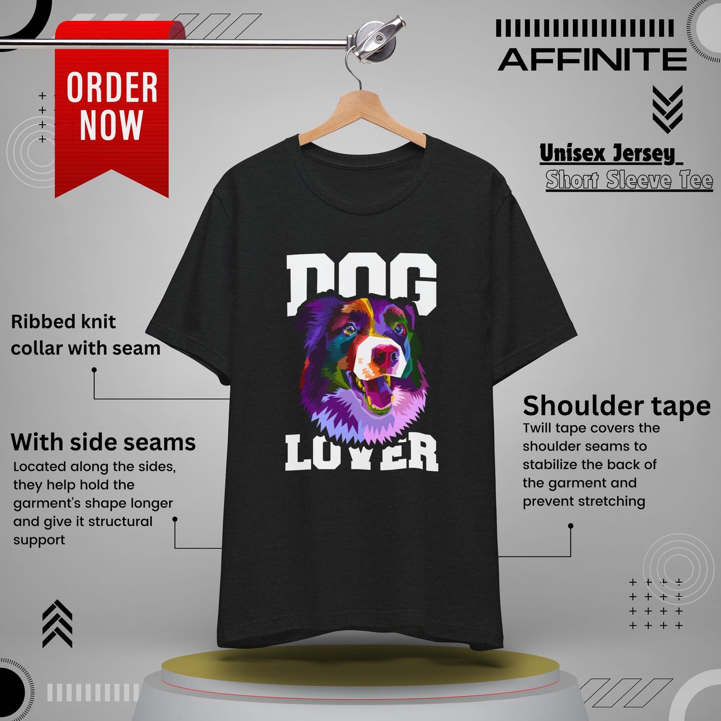 T-Shirt Unisex Dog Lover Shirt | Graphic T-Shirt with Dog Design and 'Dog Lover' Text Solid Black Blend