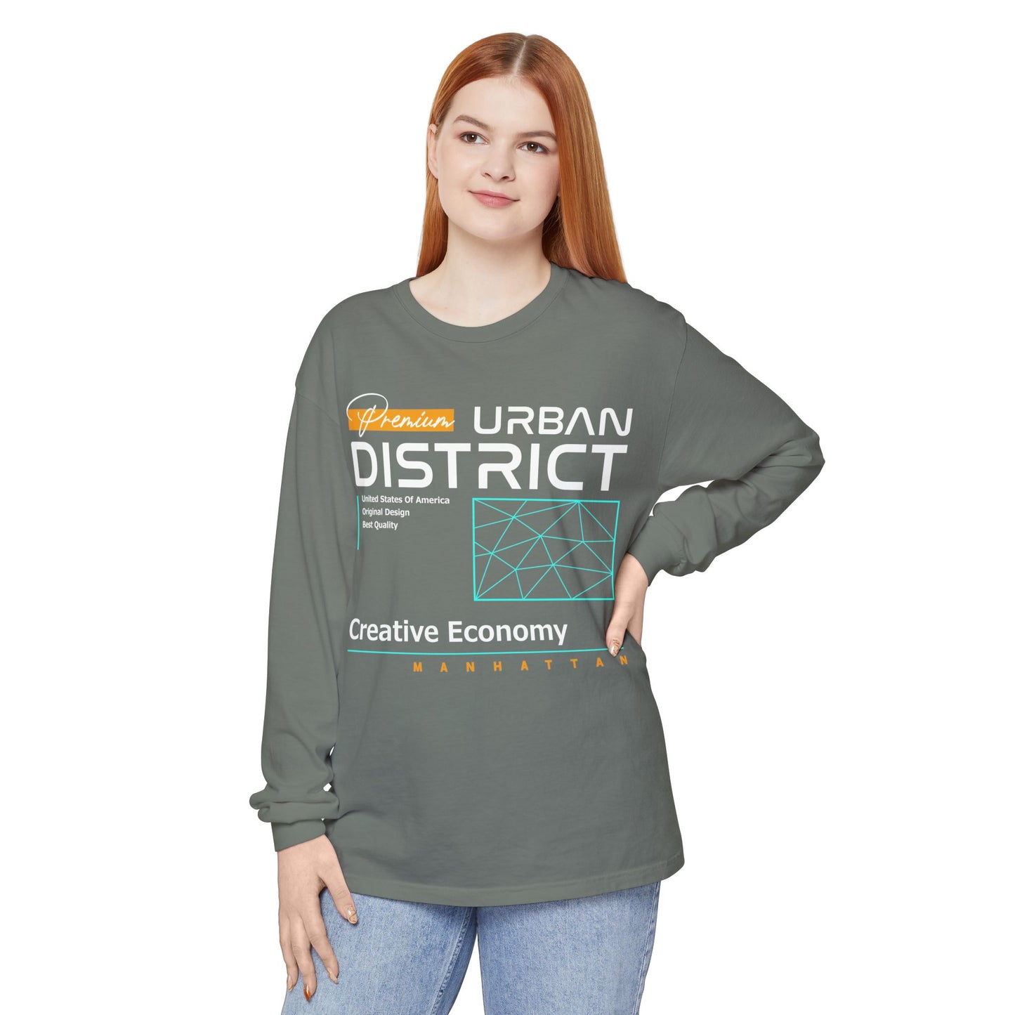 Long-sleeve Urban District Long Sleeve T-Shirt - Vintage Graphic Tee, Casual Wear, Creative Economy, Unisex Fashion, Gift for Art Lovers