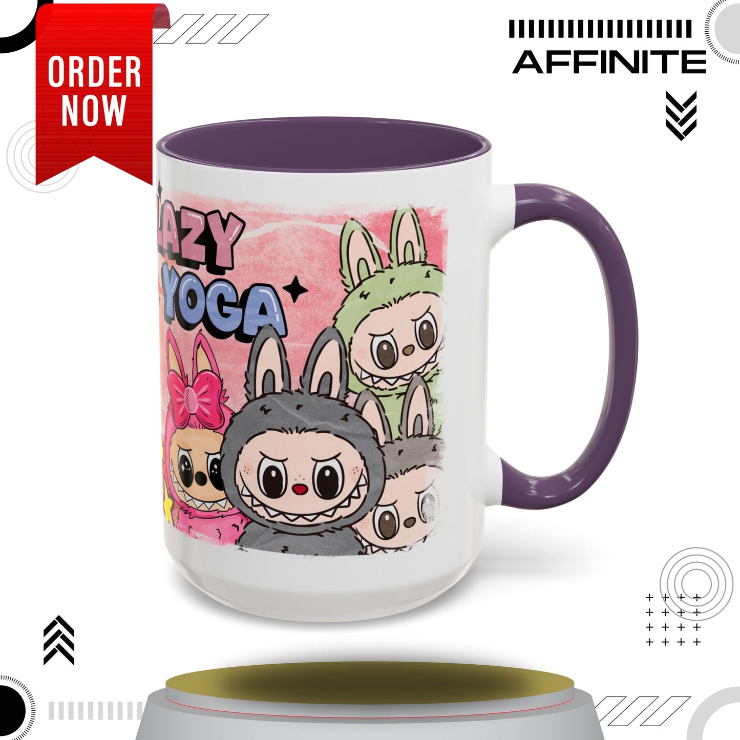 Mug Lazy Yoga Labubu Cartoon Accent Coffee Mug - Fun and Playful Design for Coffee Lovers 15oz Purple