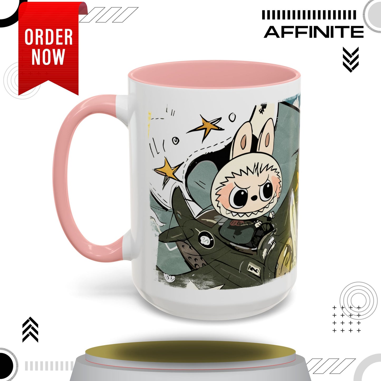 Mug Labubu Character Accent Coffee Mug - Cute and Colorful Design for Fans 15oz Pink