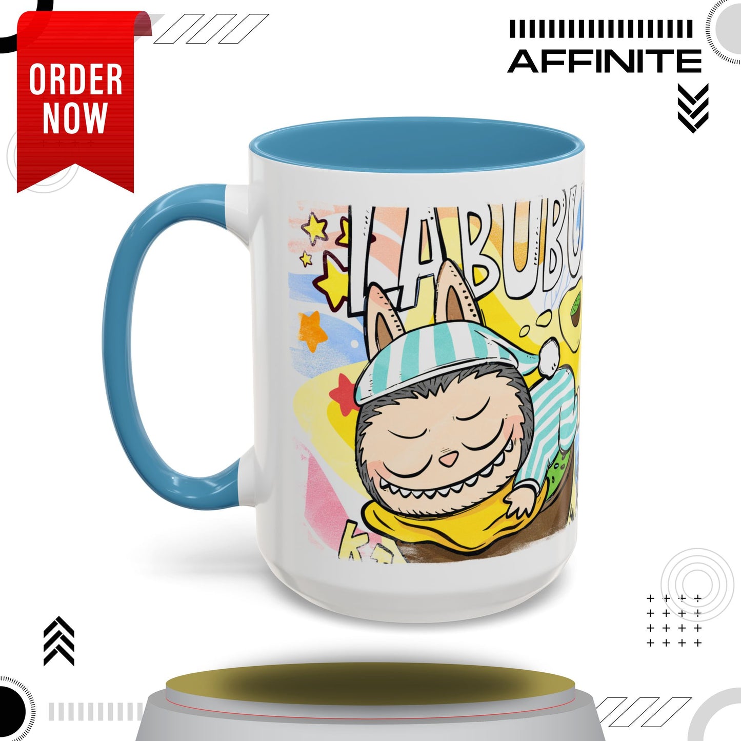 Mug Labubu Lazy Yoga Accent Coffee Mug - Fun & Whimsical Design for Relaxation Lovers 15oz Light Blue