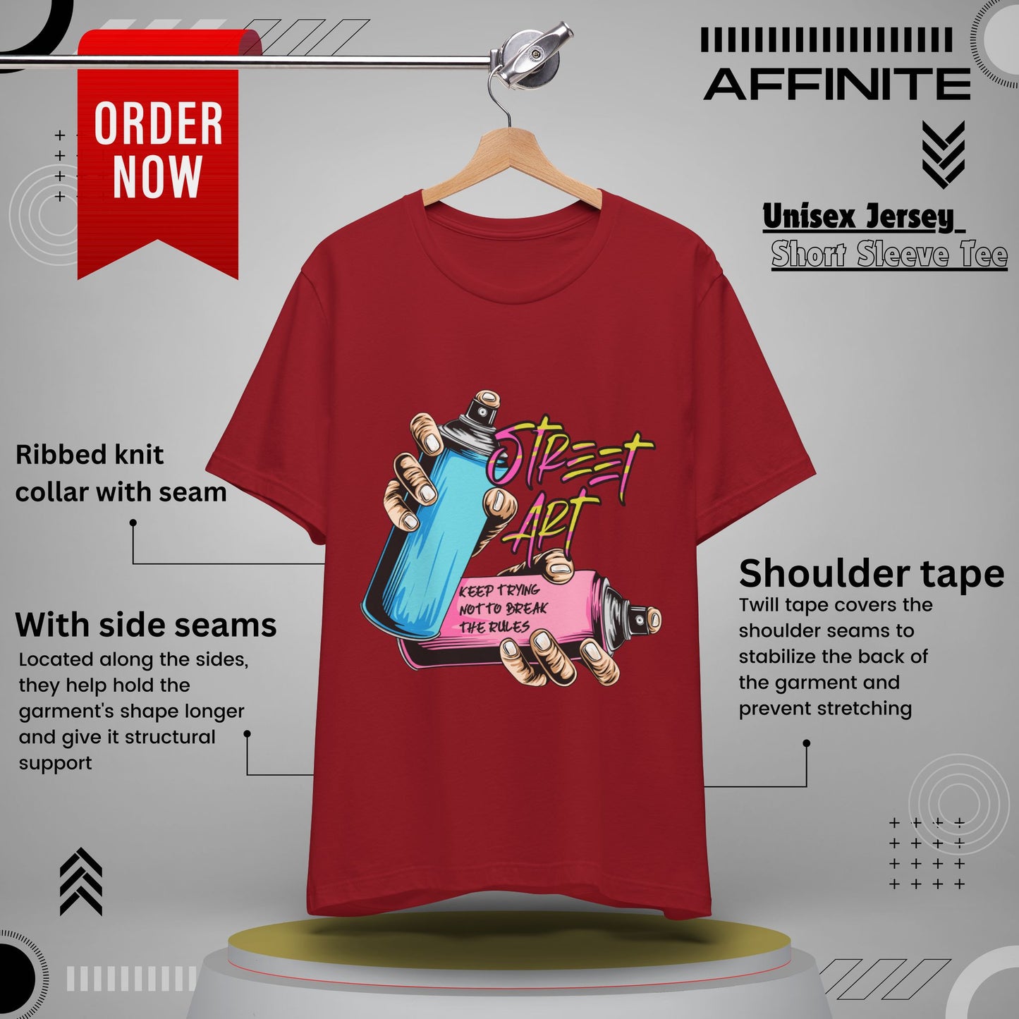 T-Shirt Street Art T-Shirts - Keep Trying Unisex Tee | Graphic Urban Wear Canvas Red