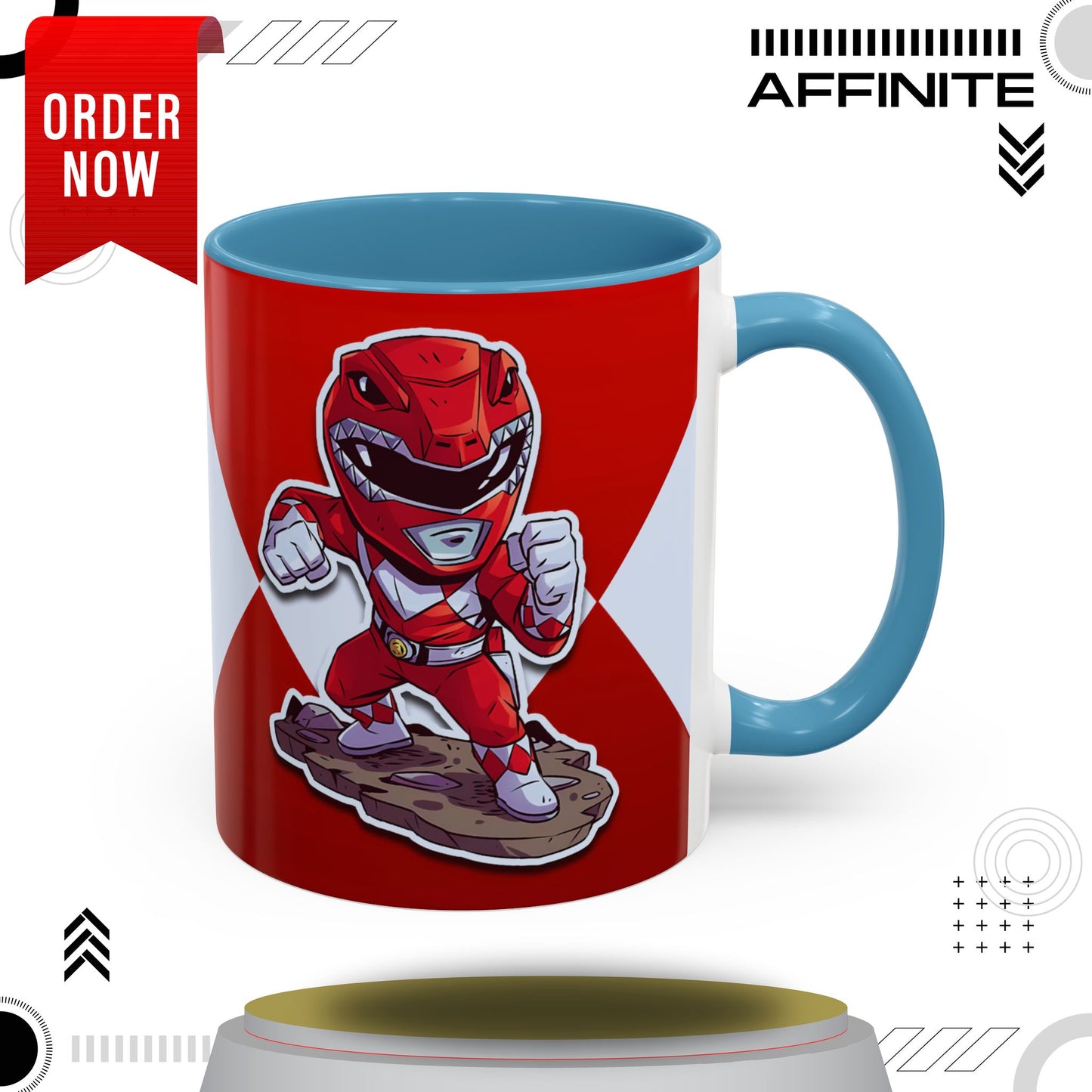 Mug Mighty Morphin Power Rangers Red Ranger Ceramic Mug - 11oz & 15oz Coffee Mug - Accent Mug for Pop Culture Fans 11oz Light Blue