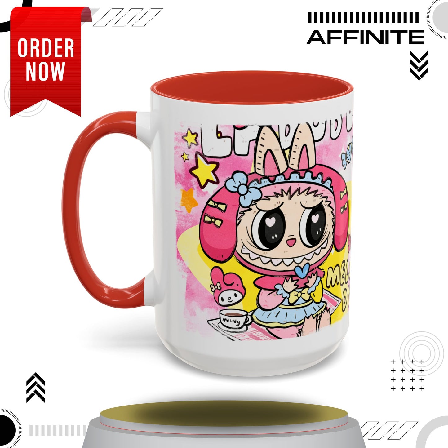 Mug Labubu Themed Accent Coffee Mug - Colorful & Whimsical Design for Kids and Collectors 15oz Red