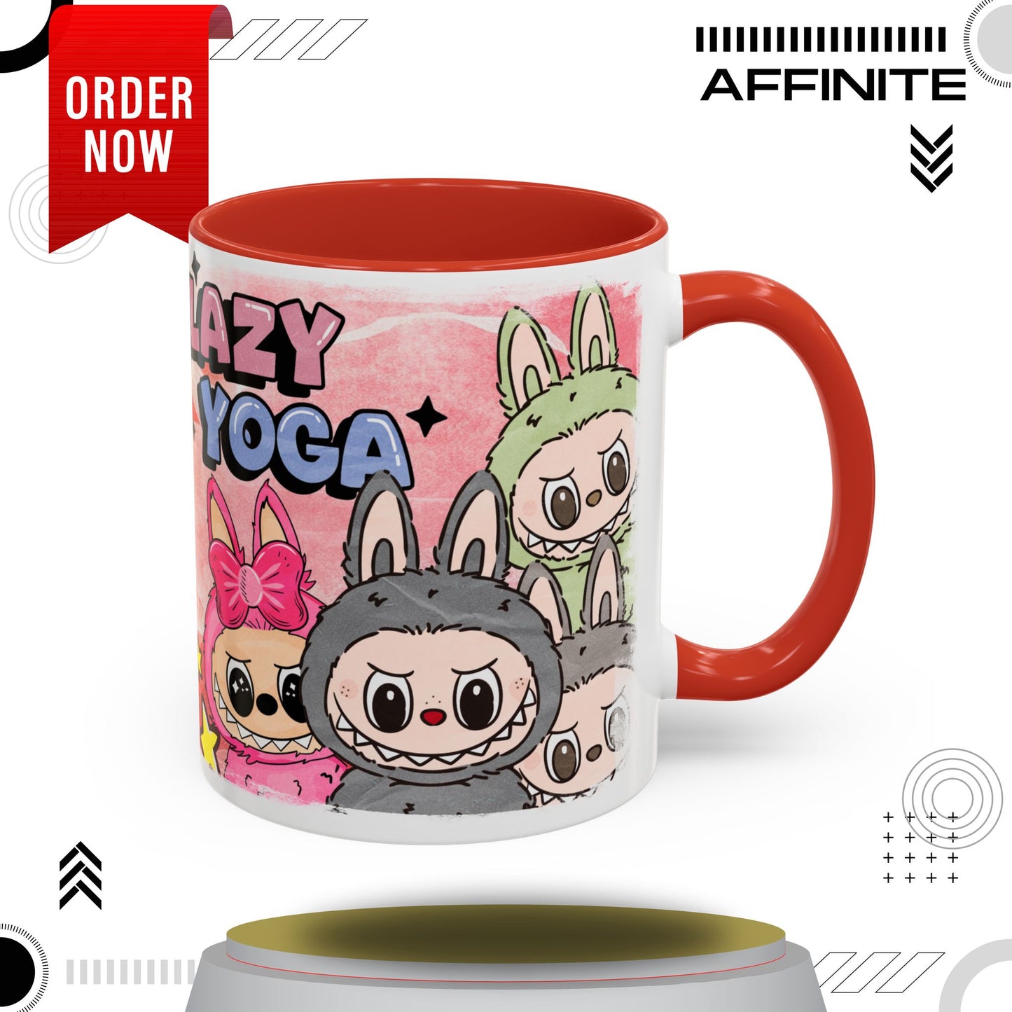 Mug Lazy Yoga Labubu Cartoon Accent Coffee Mug - Fun and Playful Design for Coffee Lovers 11oz Red